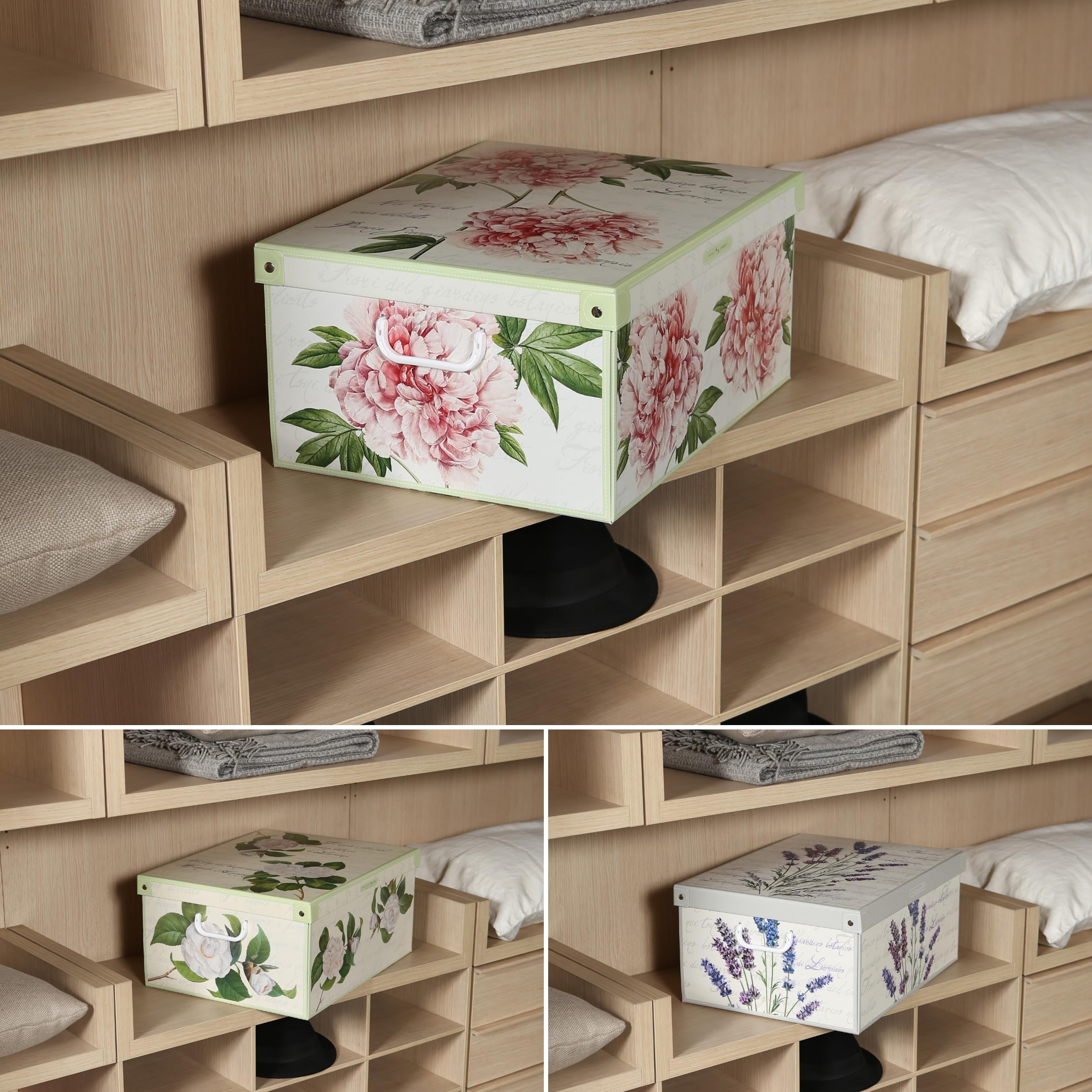 Lavatelli Juego de 6 cajas armario de cartón con motivos florales diferentes, para guardar ropa, ropa, cambio de estación, habitación infantil, caja de regalo organizador, 39 x 50 x 24 cm