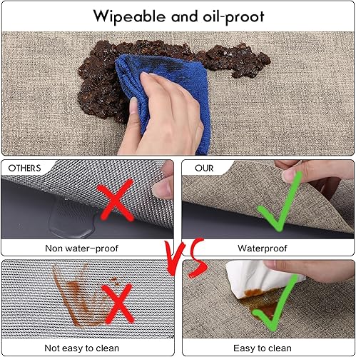 Miniatura 6 de Juego de 4 manteles individuales para interiores y exteriores, de cuero, lavables, para comedor, cocina, niños, color camello