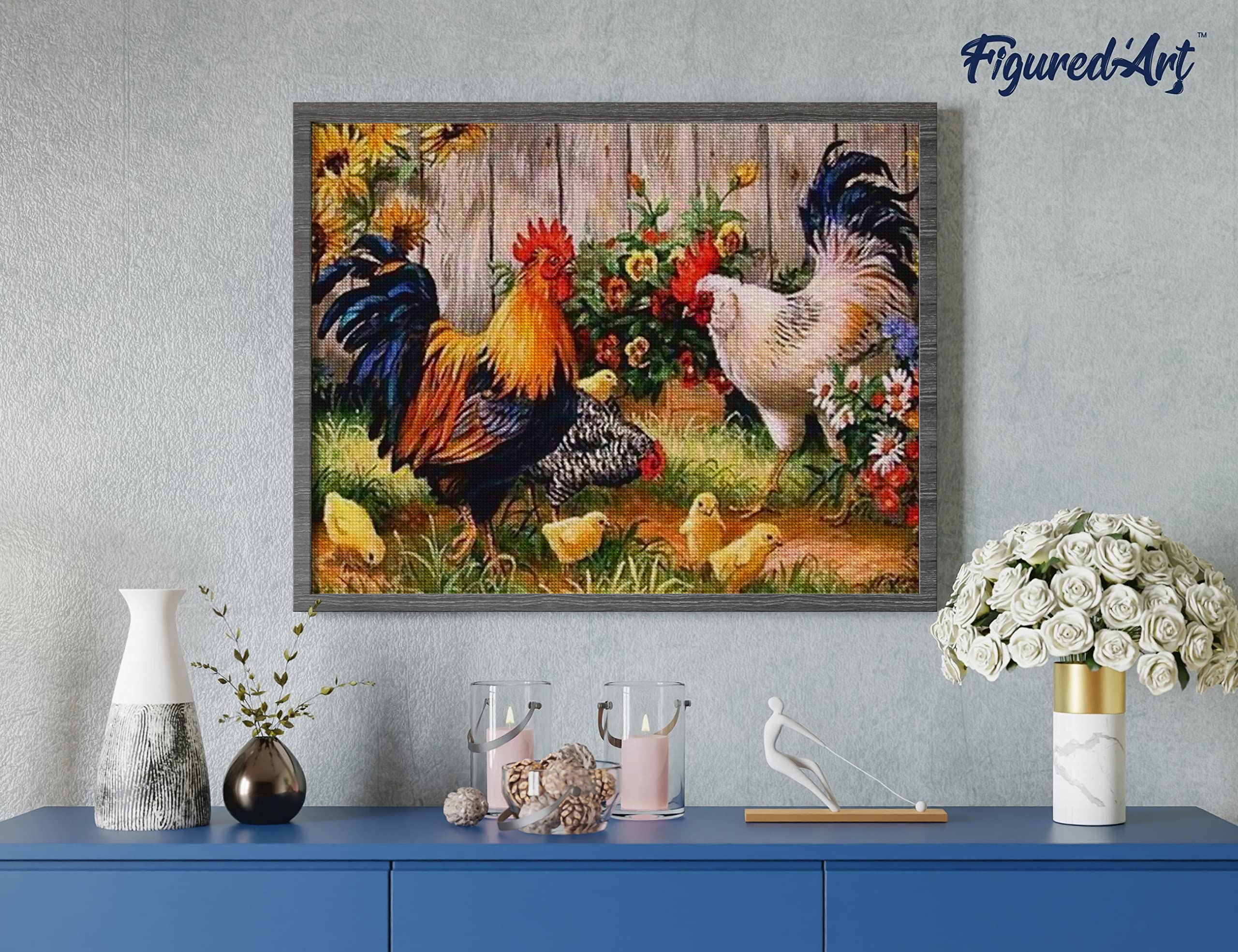 Figured'Art Diamond Painting 5D Kit Completo – Tela 40x50cm Uccelli In Giardino, Diamanti Quadrati Full Drill, Attività Creativa Per Adulti