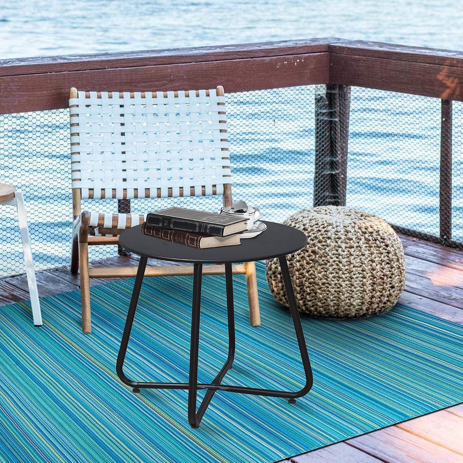 SUNYPLAY Patio Side Table Outdoor, Small Round Metal Side Table, Weatherproof, Portable, Outdoor End Table for Garden, Porch, Balcony, Yard…