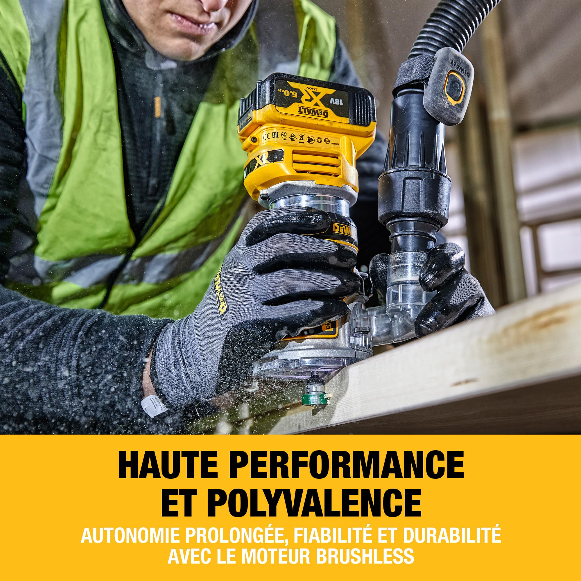 DEWALT - Affleureuse Défonceuse Compacte Brushless XR 18V 1/4" (8mm), avec coffret TSTAK, livré sans batterie, DCW604NT-XJ