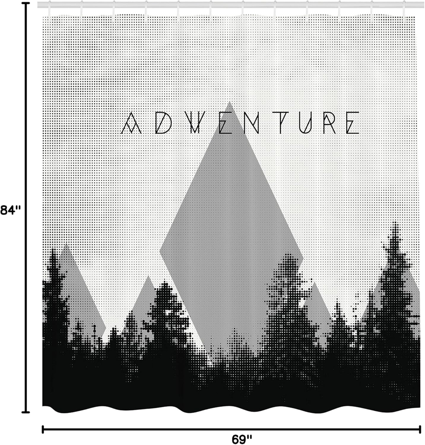 Ambesonne Adventure Shower Curtain, Forest Halftone Effect Hipster Typography Camping in Mountains, Cloth Fabric Bathroom Decor Set with Hooks, 69" W x 84" L, Pale Tan