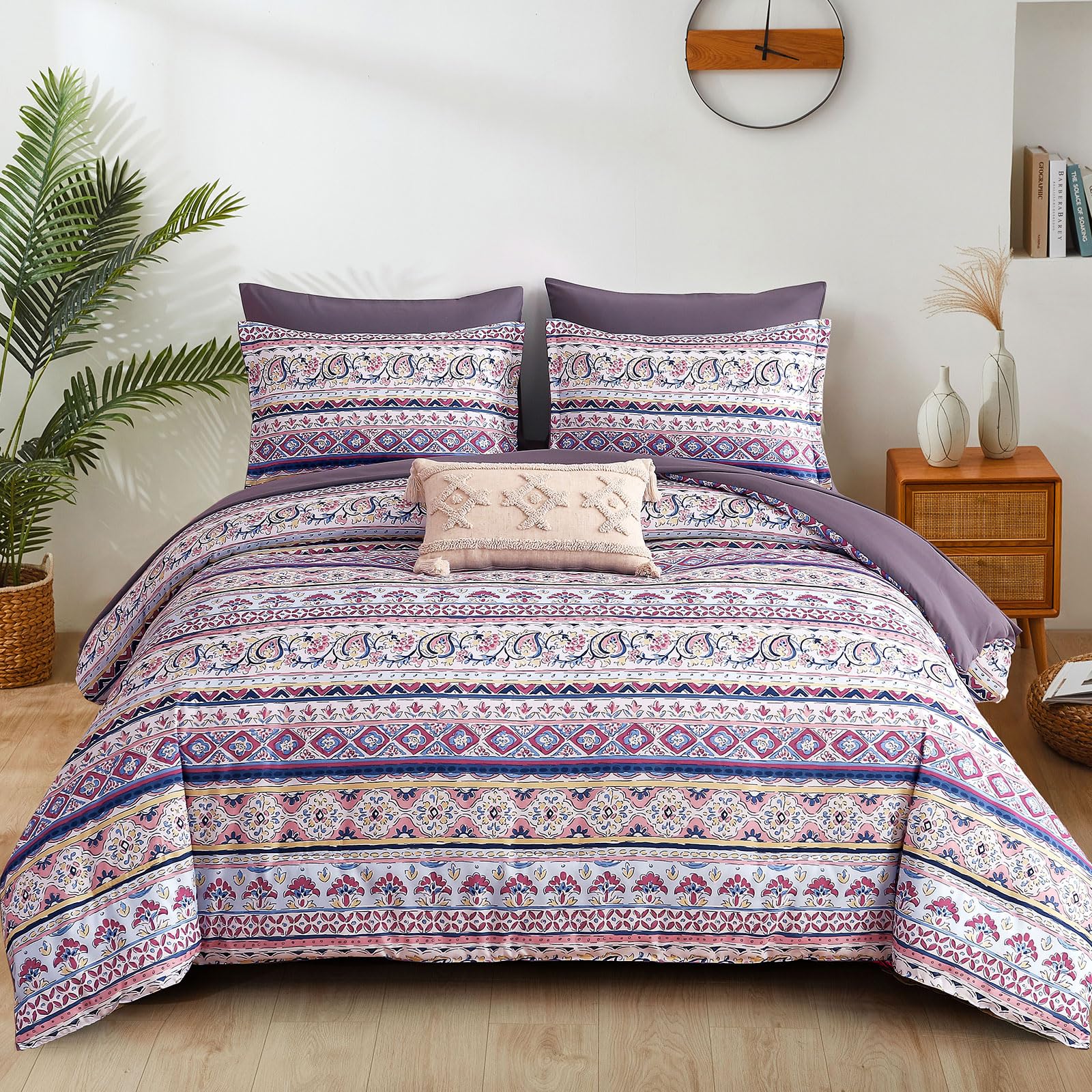 Amazon.com: Purple Boho Queen Size Comforter Set, 7 Piece Lilac Lavender Bohemian Bed in a Bag ...