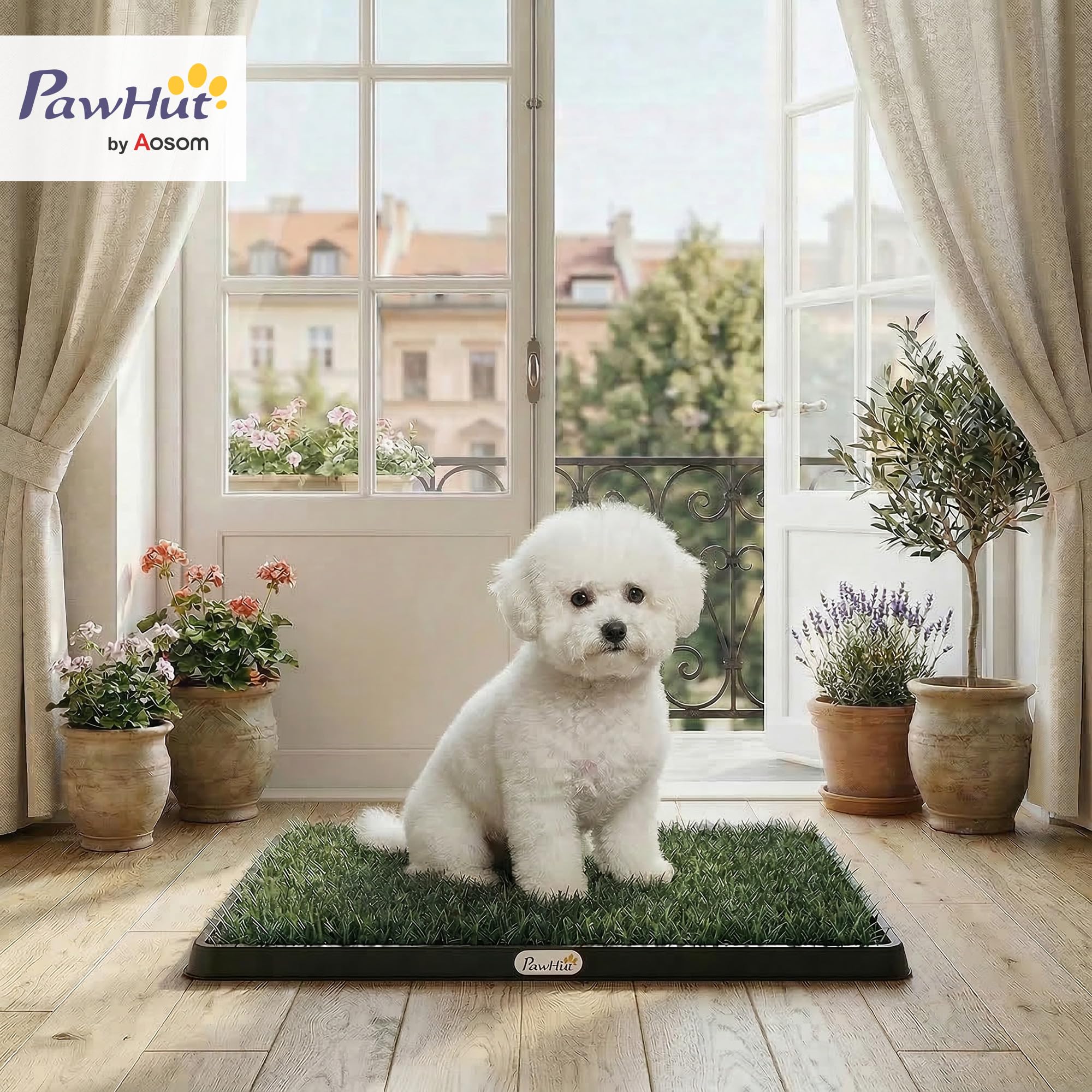 PawHut Toilette pour Chien avec Grille de Drainage, 2 Tapis en Gazon Artificiel, Système Lavable 3 Couches, Bac à Litière, 63x50,5x3,5cm, Noir