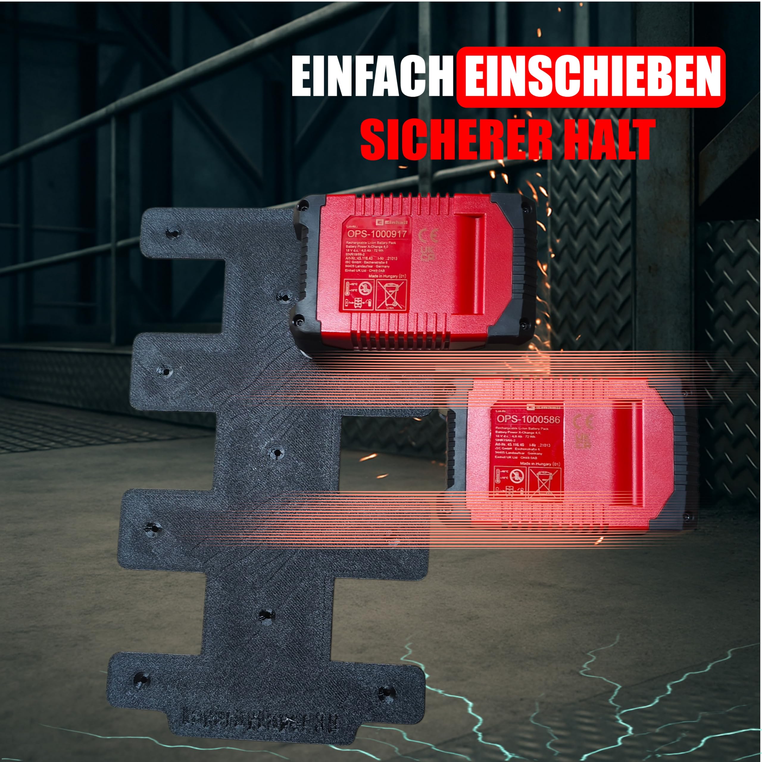 Wandhalterung für Einhell Akkus & Ladegeräte [Made in Germany] Akkuhalter für 18V Akkus - Einhell Wand Halterung Ladegerät - Akku Wandhalterung für Ordnung & System (6-Fach 18V Akkuhalter)
