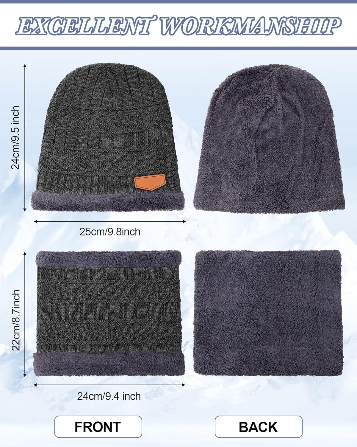 Handepo 6 Pcs Winter Hat Glove Scarf Set Men Women Beanie Fleece Scarf Touchscreen Gloves Knit Cap Mitten - Image 2