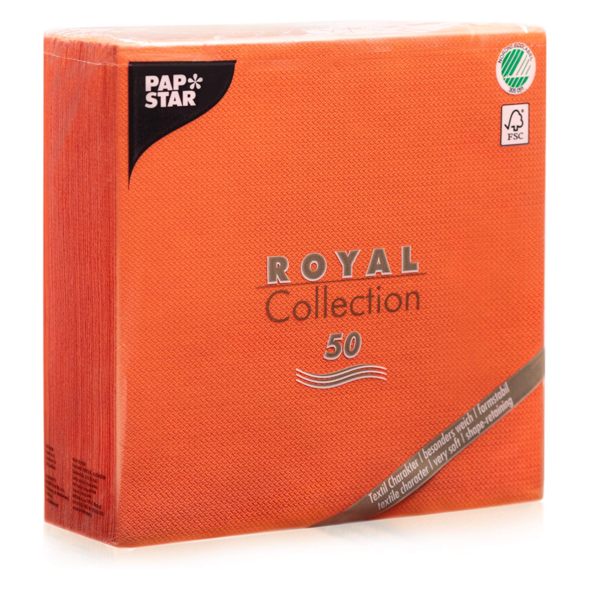 Papstar, #84813 Royal Collection Napkins 1/4 Fold 40 cm x 40 cm Nectarine Pack of 50
