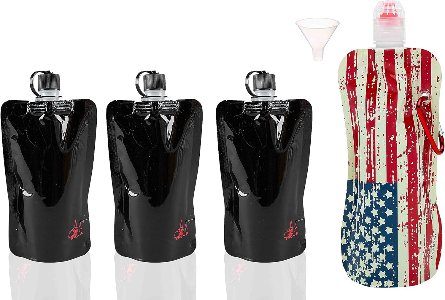 Original Disposable Flask Black Set of 3+ 16oz USA Flag