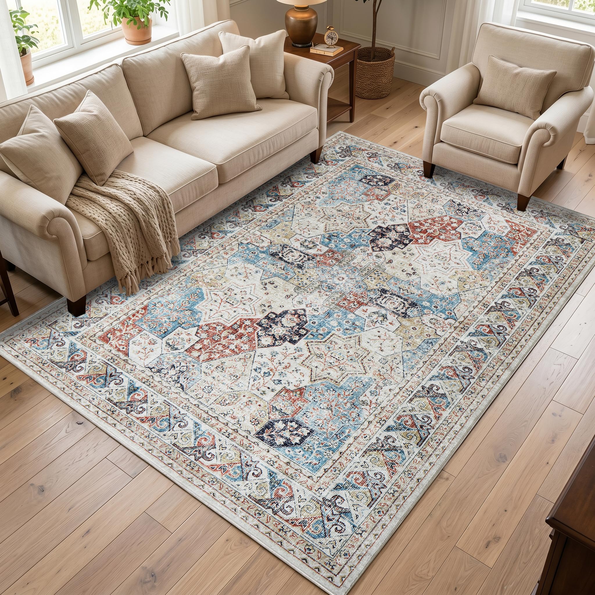 Aspire Homeware Rugs for Bedroom Living Room Large 160x230 cm - Traditional Area Rugs Coastal Cashmere Style – Modern Soft Short Pile Vintage Rug - Carpet for Dining Room Easy To Clean — image 1