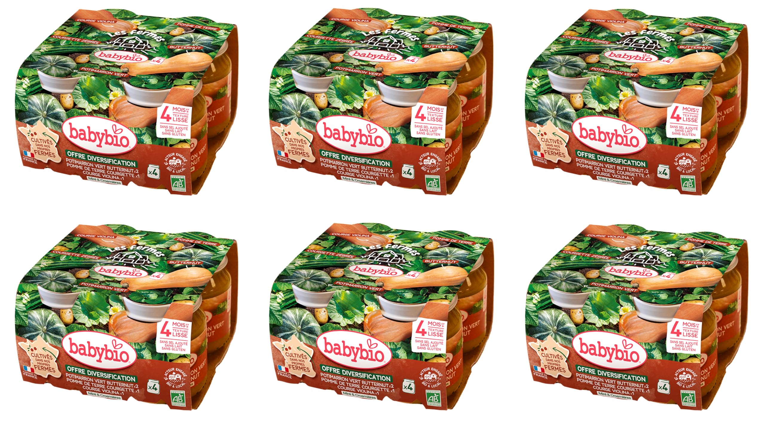 Babybio Multipack Mes premiers Légumes - 100% des Fermes - BIO - 4+ mois - 4x130g - Lot de 6