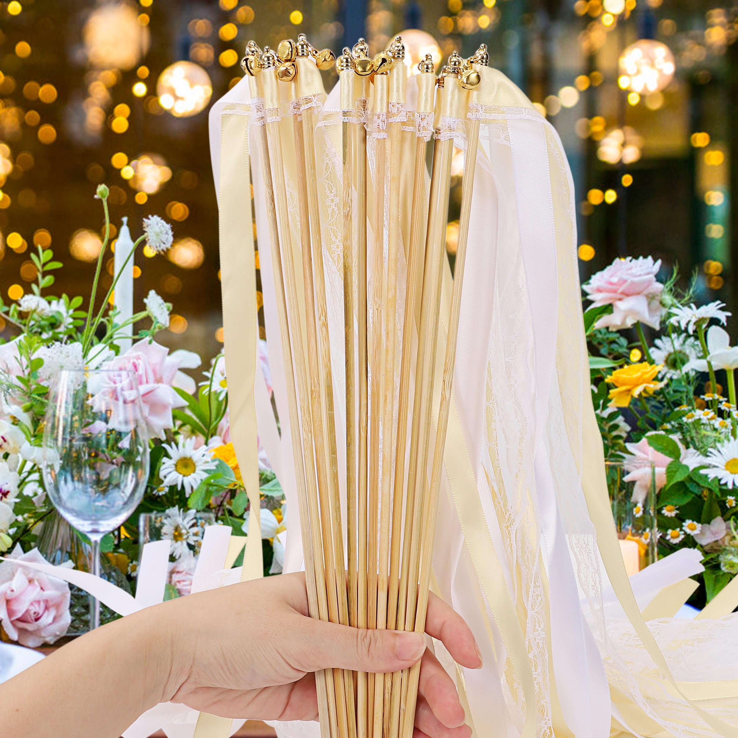 FYSL Wedding Wands, 20 stuks, toverstaf, bruiloft, feeënstokken, linten, slingers met klokken, voor bruiloft, verjaardag, feest