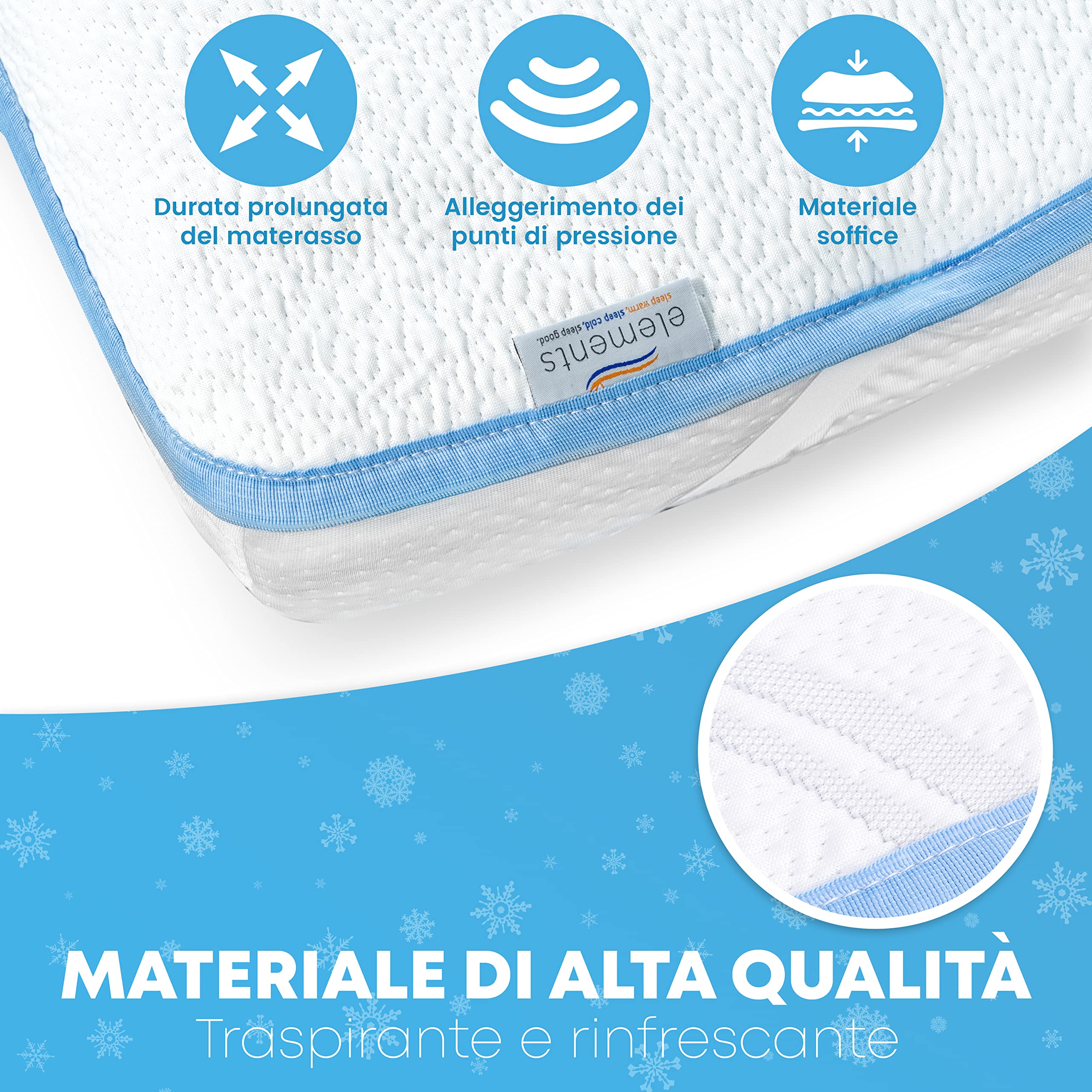 Premium Mattress Protector Regolazione del clima - effetto rinfrescante - sonno ottimale - topper da viaggio ideale per le notti calde - topper per materasso 80x200