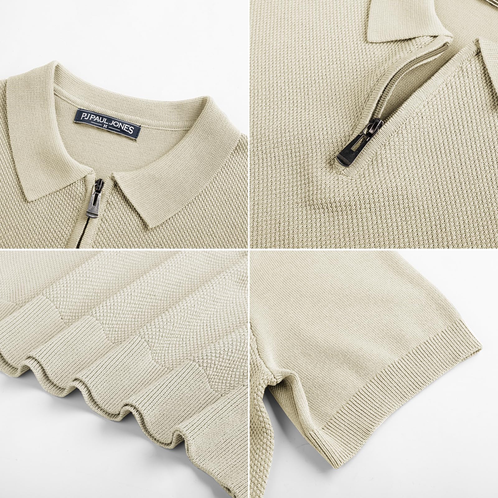 PJ PAUL JONES Polo Homme Manches Courtes Polo en Maille Serrée avec Fermeture Éclair 1/4 Casual T-Shirt