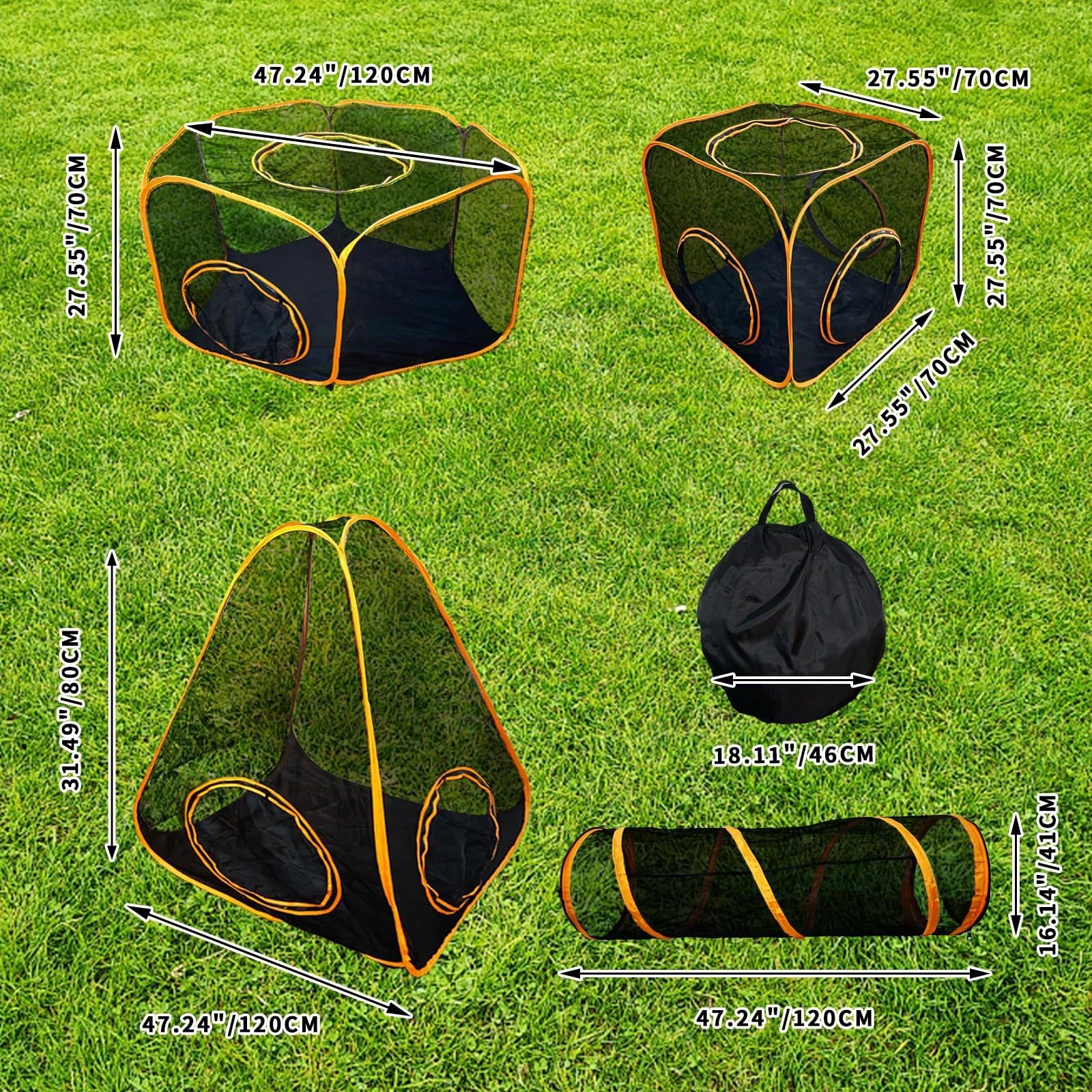 Keyzone Outdoor-Katzengehege für Indoor-Katzen, 6-in-1 tragbares Katzenspielhaus (Outdoor-Katzenzelt und runder Katzentunnel) für Katzen und Kleintiere, Indoor-Laufstall mit Tragetasche (6-in-1-Set)