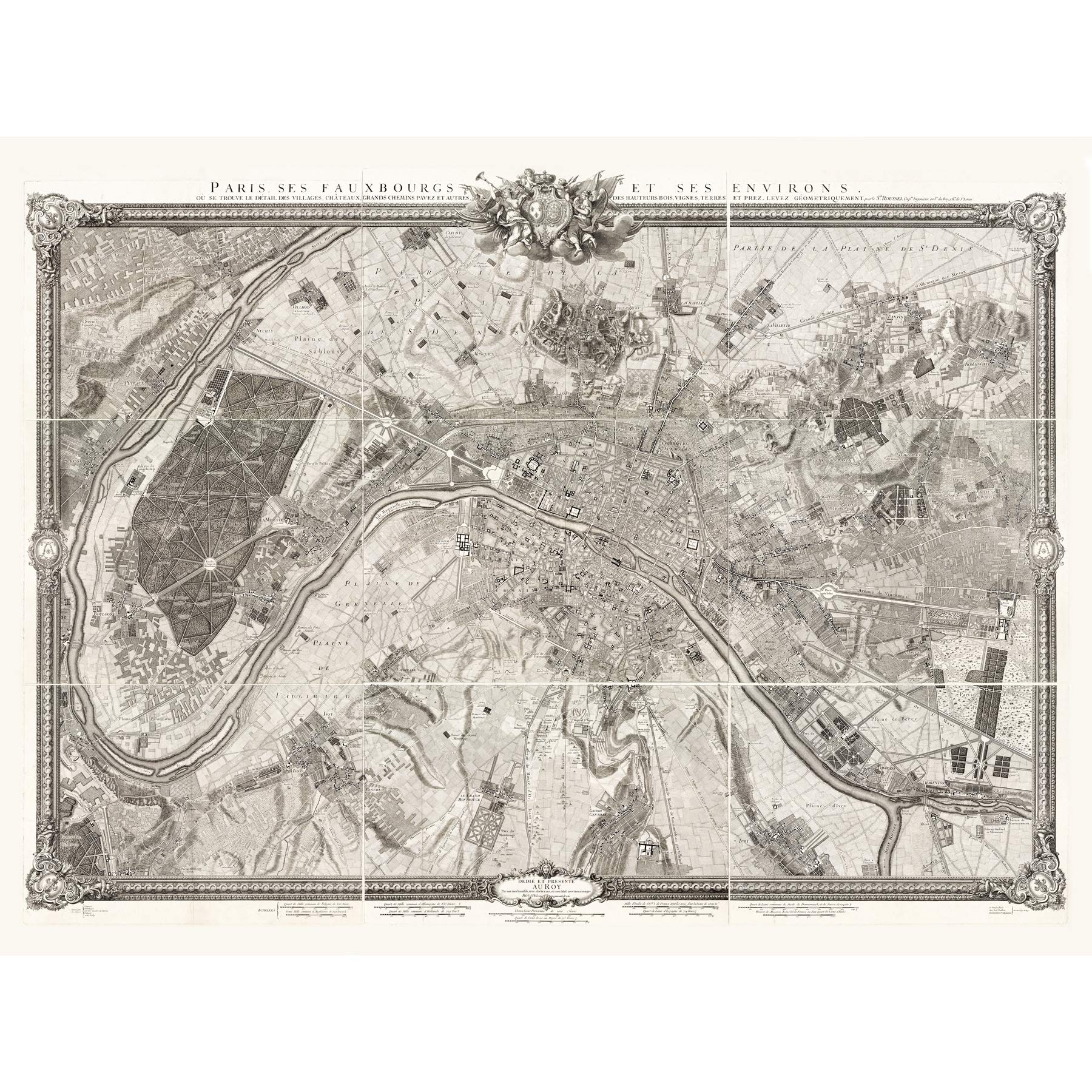 Map Roussel 1731 Map City Paris France Suburbs Large Wall Art Poster Print Thick Paper 18X24 Inch