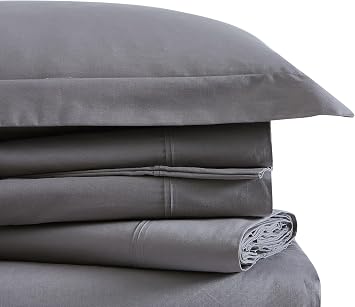 Brooklyn Loom Classic Cotton Sheet Sets Grey Cotton 4-Piece Queen Sheet Set, Solid Color Themed, for Men and Women, Oeko-TEX Certified Confidence
