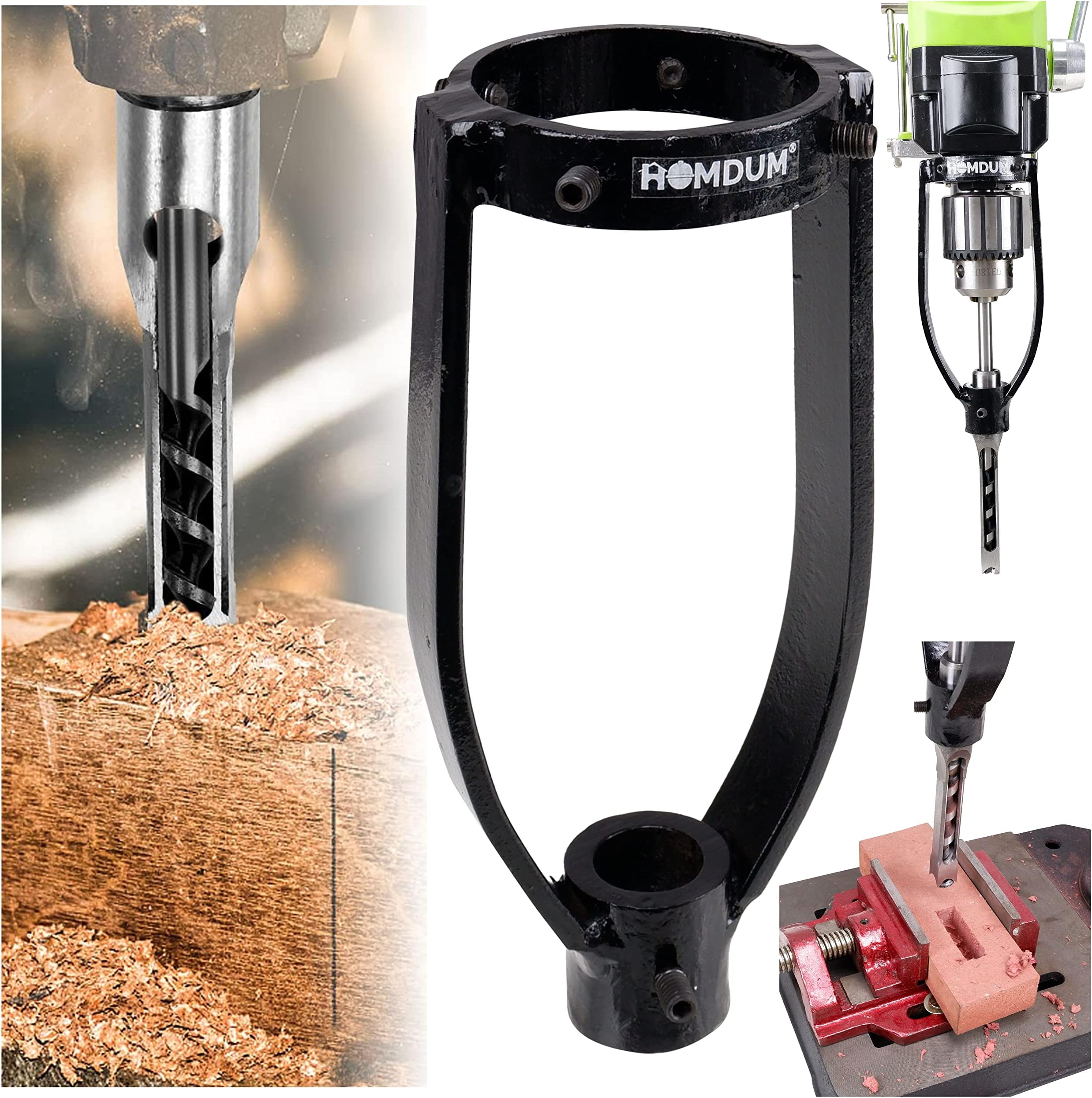 Homdum Square Hole Drill Bit Attachment Bench drill to DIY Tenoning Machine Tenon tool Bracket Square drill Mortise Chisel Sleeve Holder