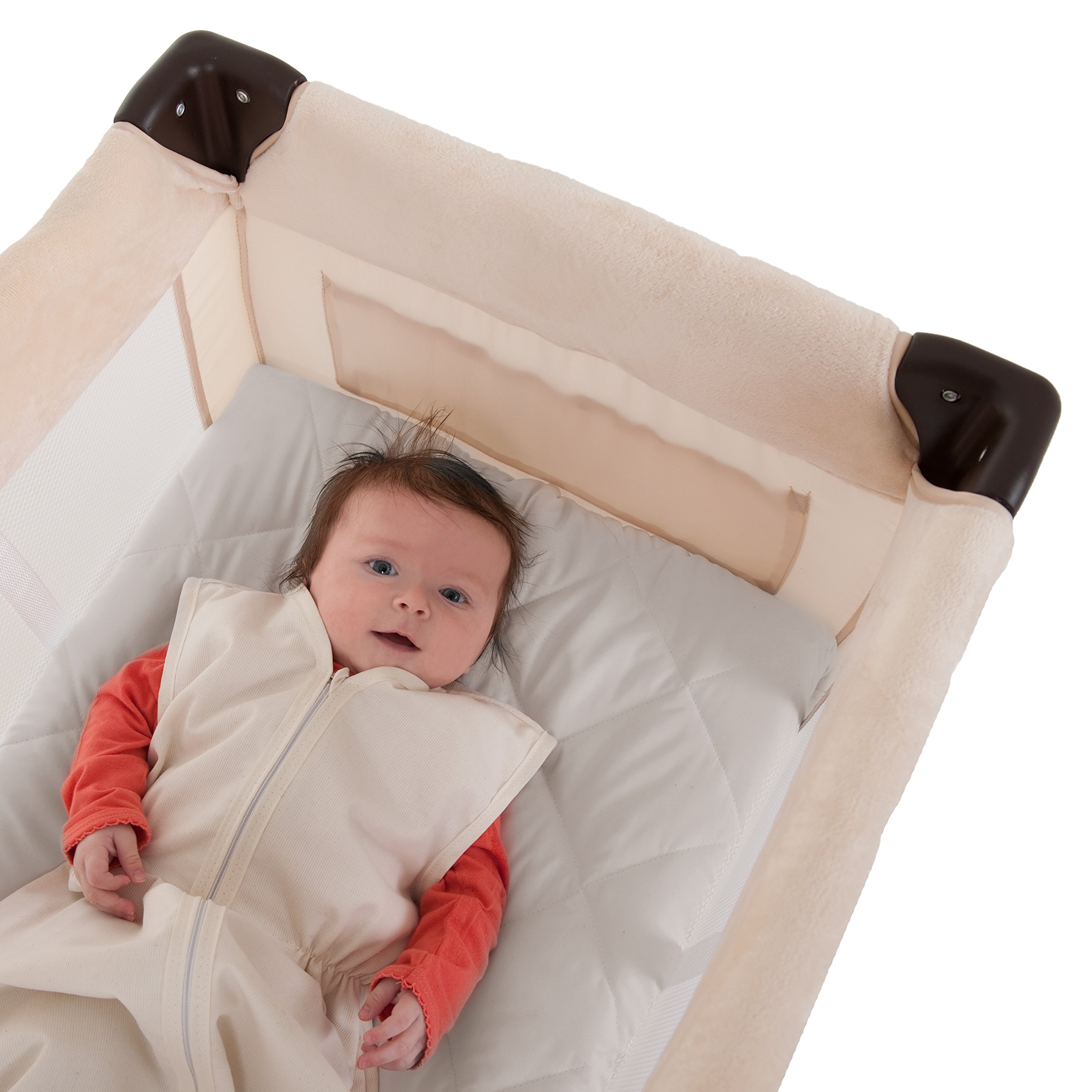 Hauck Bed Me prześcieradło ochronne na materac 80 x 50 cm, z elastycznymi narożnikami, miękkie prześcieradło z gumką do łóżeczka podróżnego – beżowe