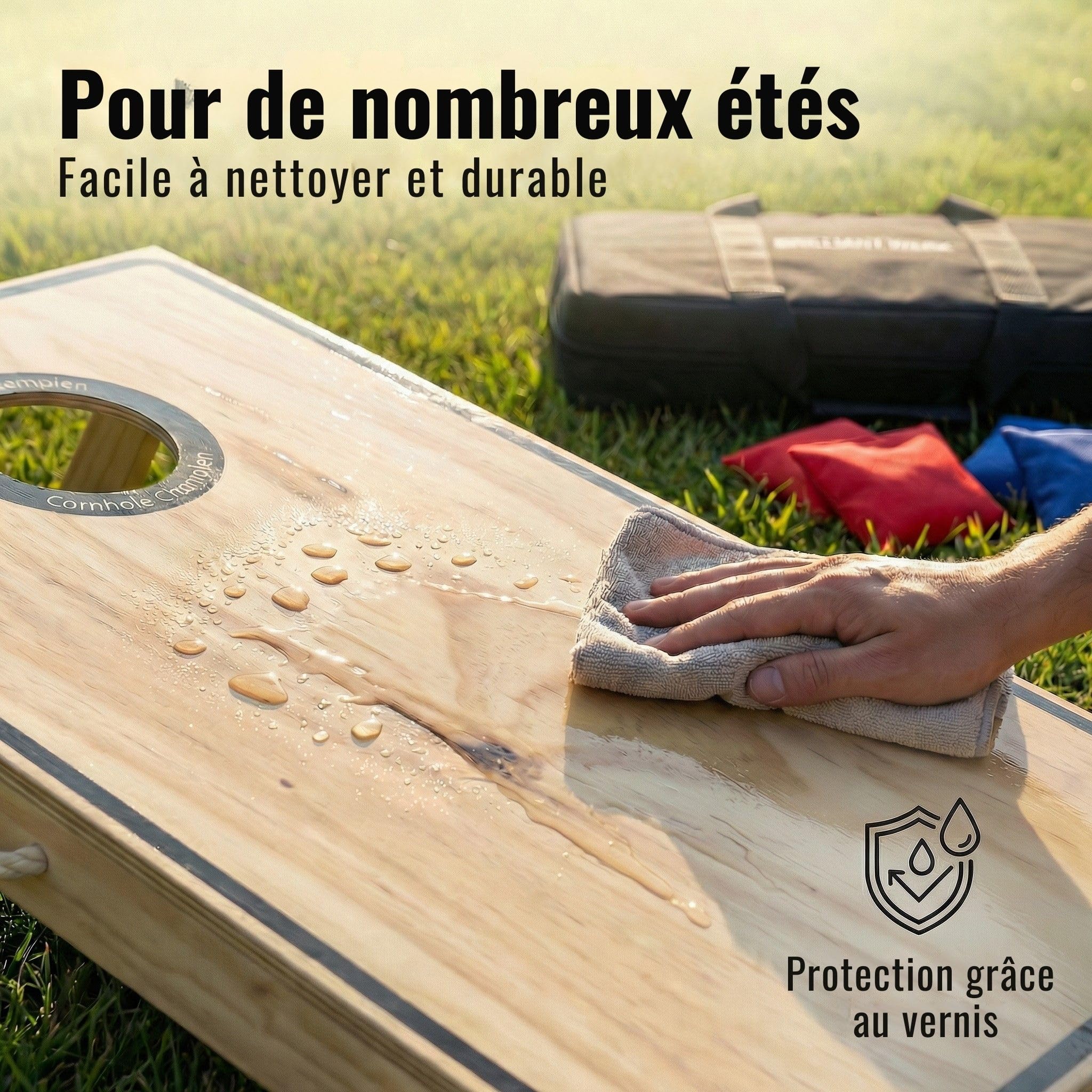 Briliantwerk® Cornhole – Set Complet Officiel en Bois avec 2 Planches, 8 Sacs & Housse | Jeu de Lancer extérieur pour Adultes & Enfants – Idéal Jardin & Plage