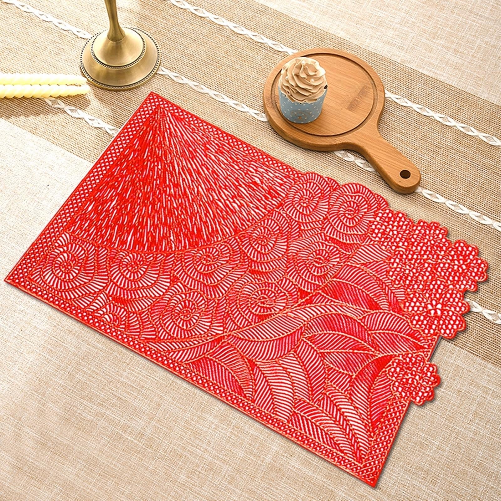 Placemat zestaw 6 podkładek na stół czerwone luksusowe puste płatki kwiatów 30 x 45 cm do kuchni i jadalni