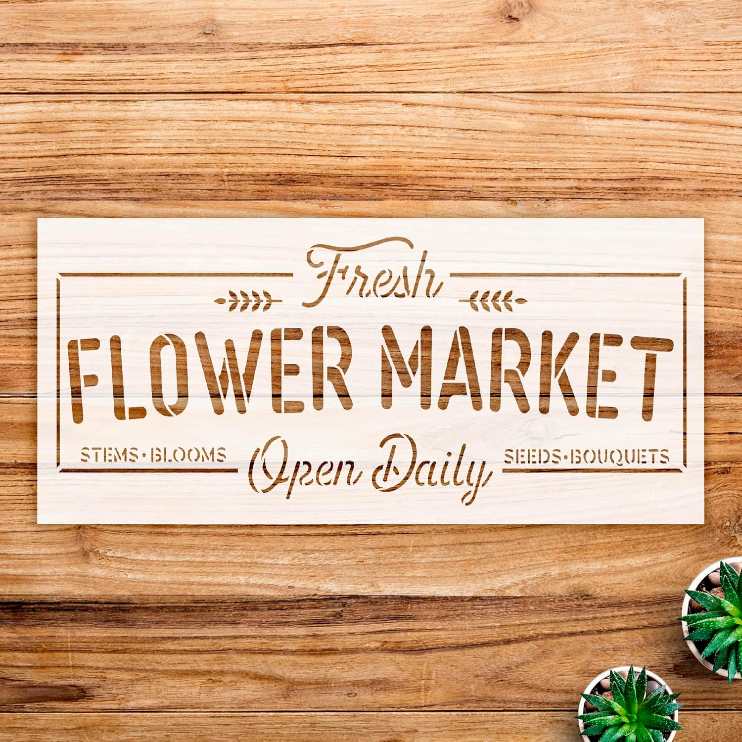 Fresh Flower Market Open Daily Stencil for Wood and Walls, Reusable Mylar Template, Ideal for DIY Spring Home Decor and Farmhouse Projects - Size A1 (33.1" x 15.2")