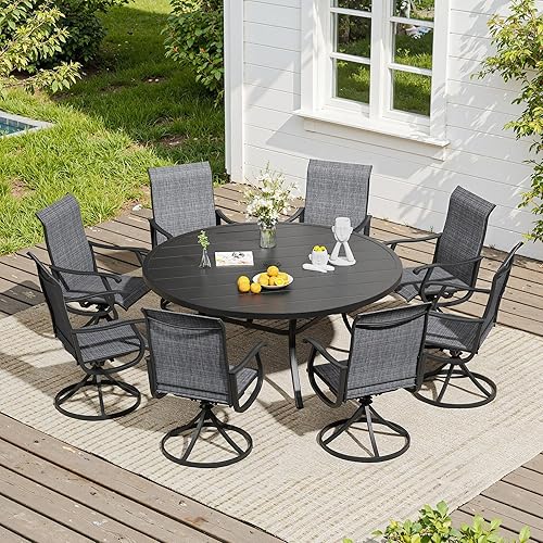 Miniatura 56 de VICLLAX Muebles pequeños de exterior de 3 piezas, 2 sillas giratorias de patio y mesa redonda pequeña para 2, sillas de carbón oscuro y negro Carbón