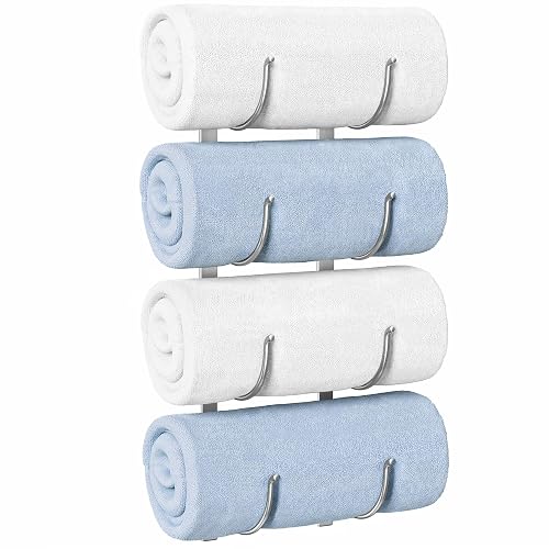 Bathroom Rolled Towel Rack: 4-Tier Wall Mounted Towel Storage Holder,