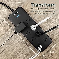 Vista 7 de Philips 7-Outlet Adapter Spaced Surge Protector, 4ft Braided Cord, Power Strip with USB Charging, for Home School and Office, 1USB-A, 1USB-C, 1500J