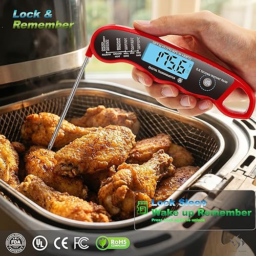 Miniatura 3 de Termómetro digital para carne de lectura instantánea de 0.6S, sonda/lápiz, calibrado de fábrica/impermeable/retroiluminado/magnético/pantalla Rojo y