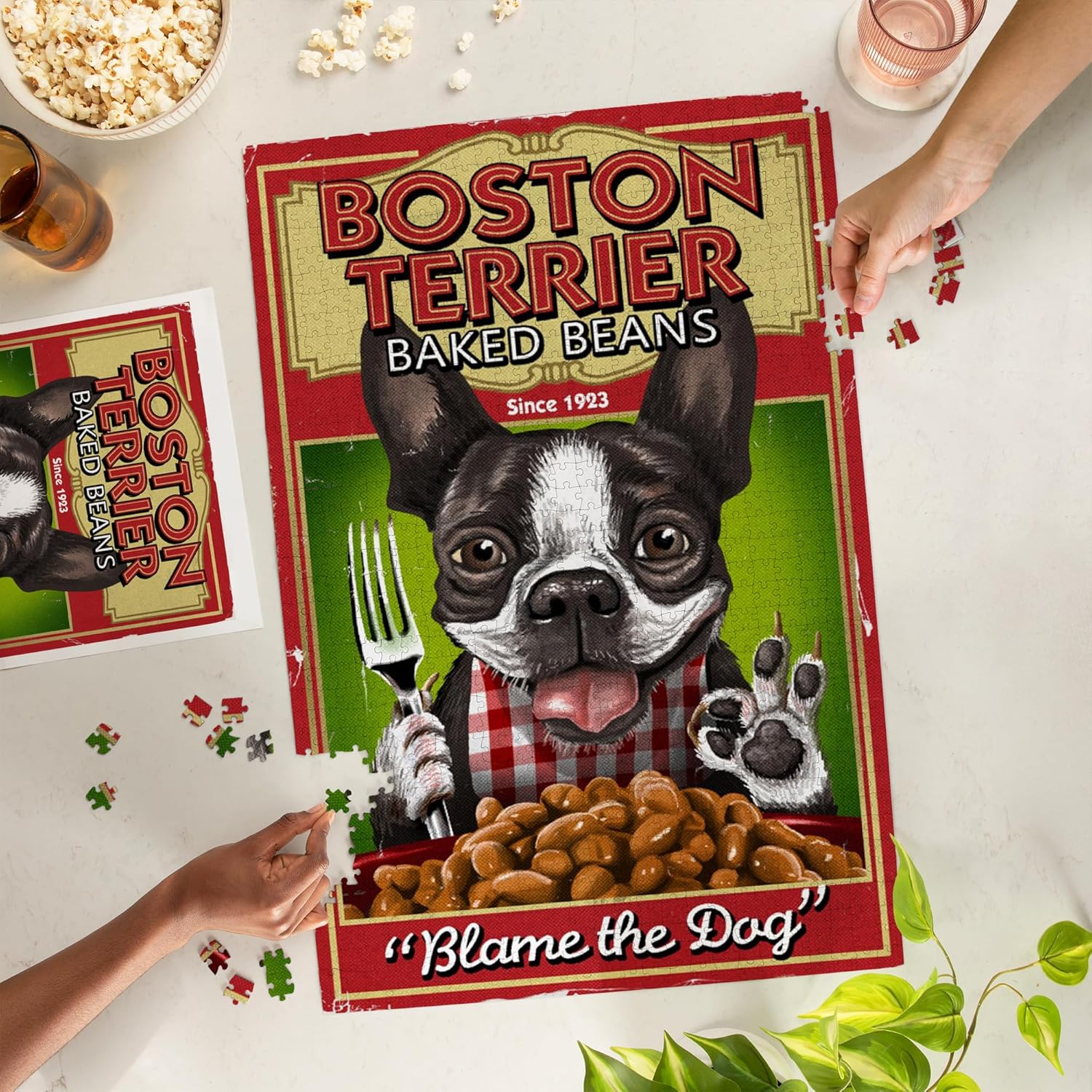 Lantern Press Boston Terrier, Retro Baked Beans Ad 1000 Piece Jigsaw Puzzle for Adults, Made in USA with Reference Poster