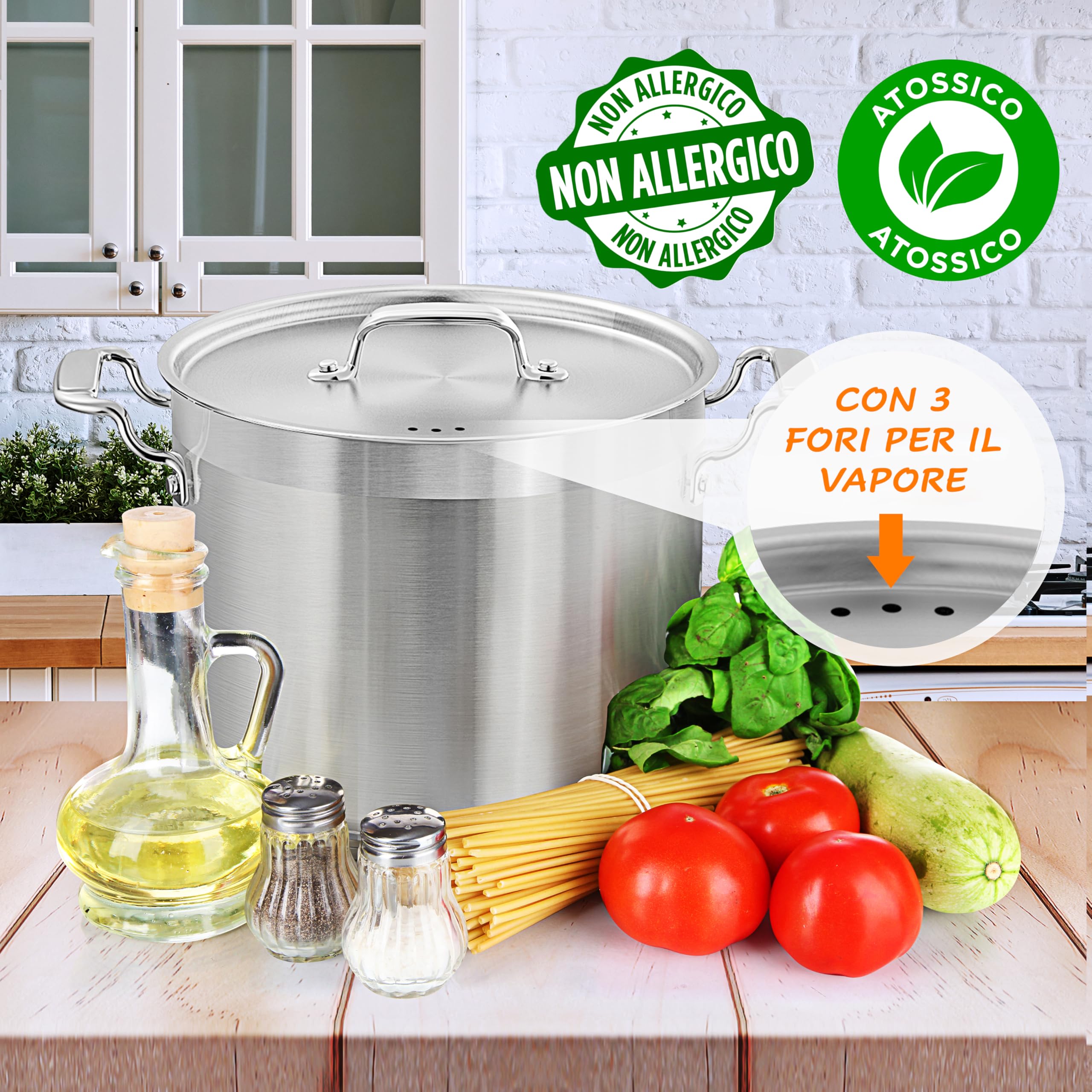 NutriChef Pentola Acciaio Inox 13,2 L con Coperchio, Manici Ergonomici, Pentola Induzione Resistente, Ideale per Cucine Professionali e Casa