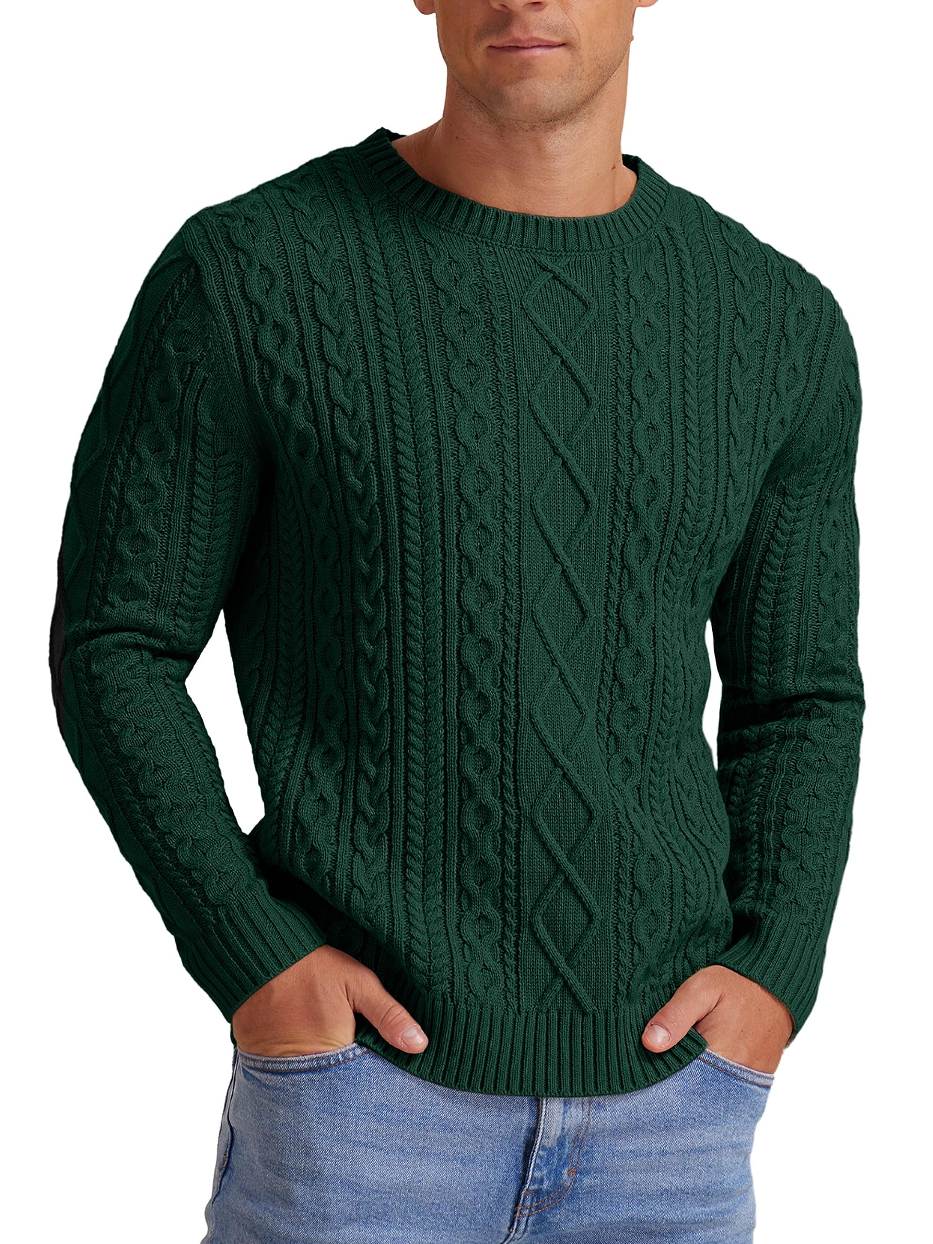 HisirMen's Cable Knit Jumpers Winter Casual Crew Neck Thick Warm Long Sleeve Sweater Pullover Tops for Men UK
