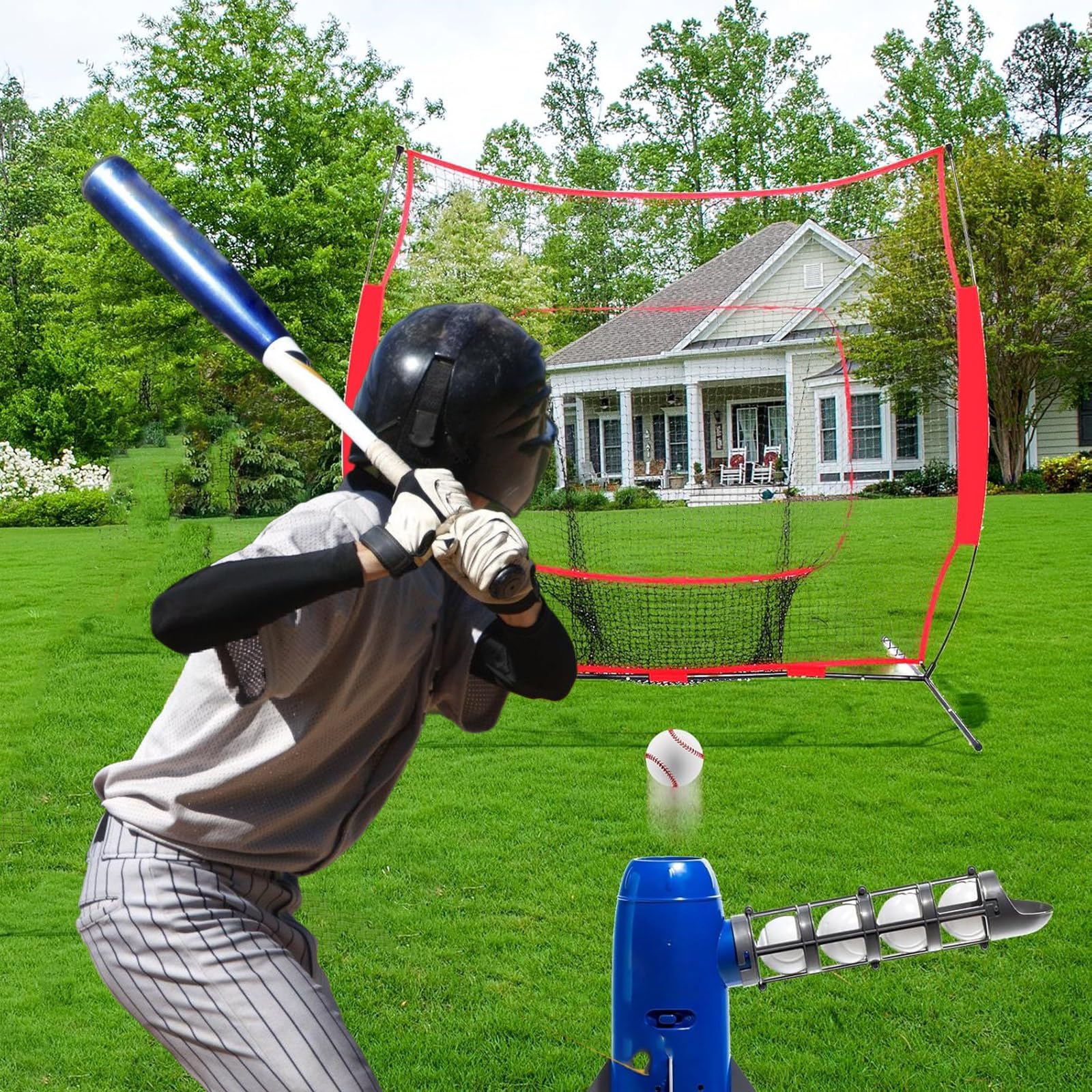 Filet d'entraînement de baseball en nylon 2,1 x 2,1 m - Filet de remplacement intérieur extérieur durable pour lancer frapper