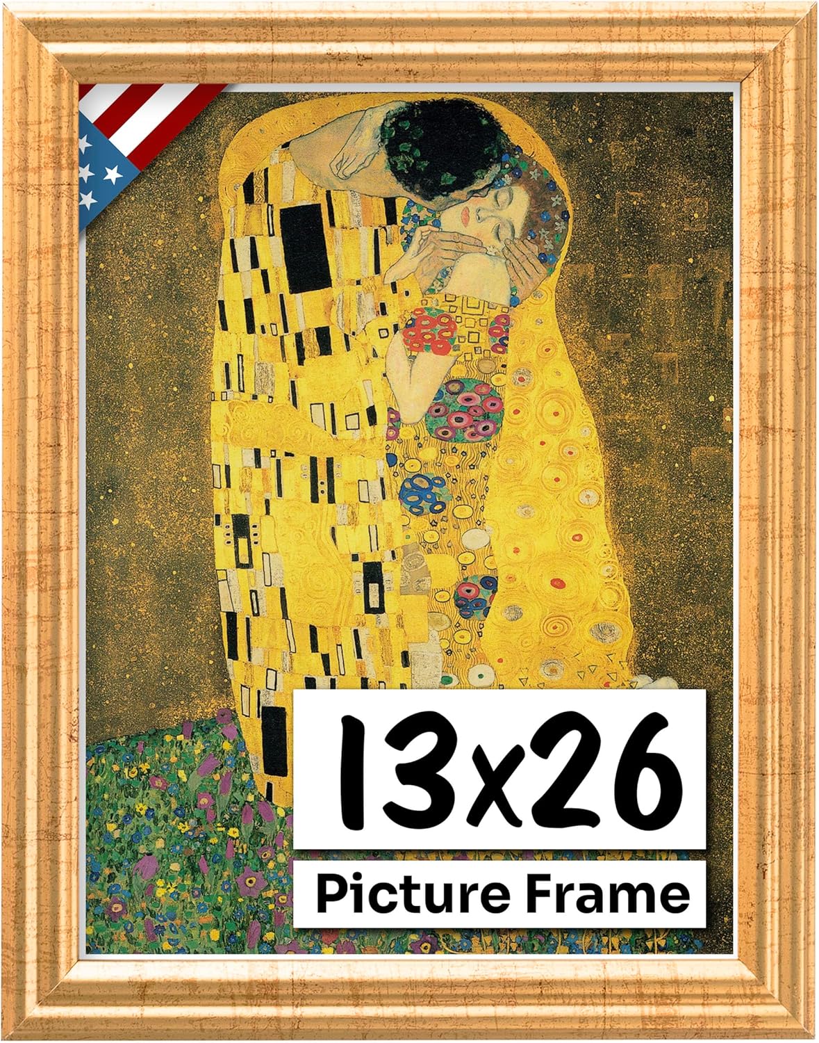 Antique Gold 13x26 Picture Frame .75" Inch Wide - Gold Wall Decor Handmade Solid Wood Frames with Preinstalled Hangers and UV Blocking Plexiglass 26x13 Frame