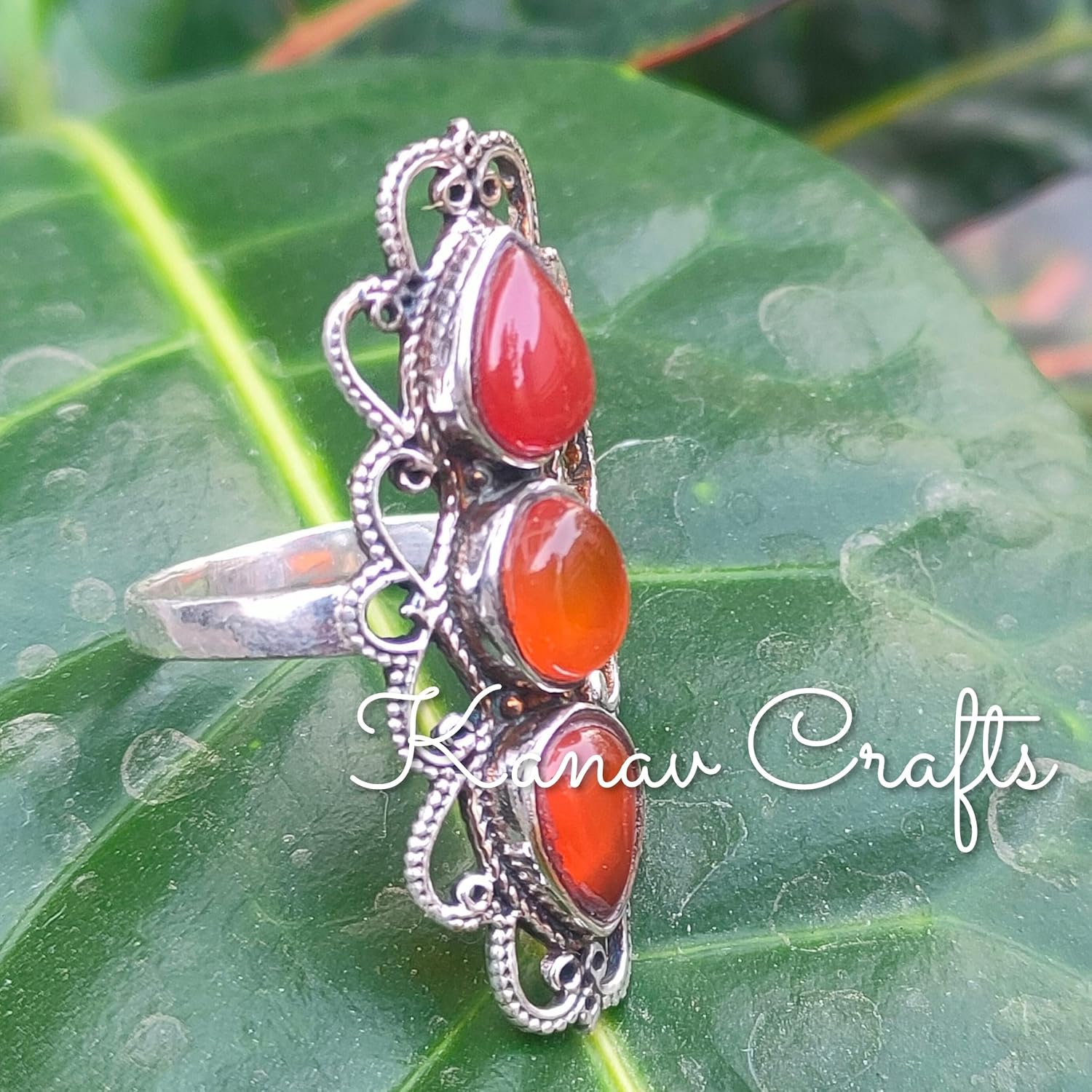 Vintage Long Ring|Natural Carnelian|Long Ring|Designer Ring| Boho Hippie|925 Sterling Silver Plated| Halloween Day Gift, Best Christmas Gifts