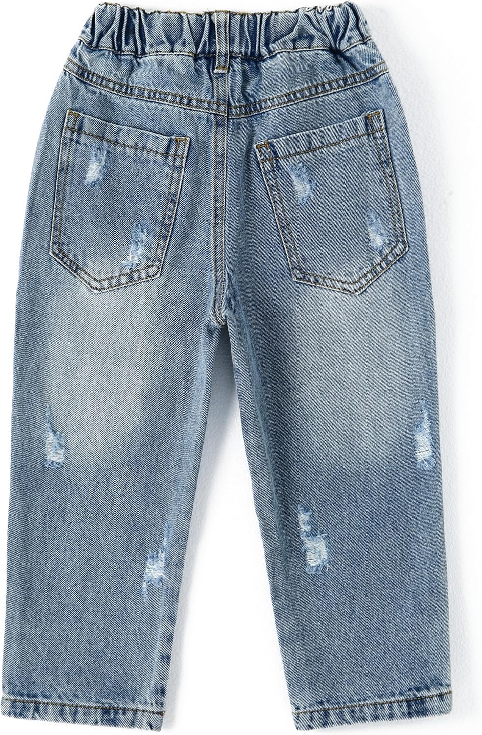 KIDSCOOL SPACE Baby & Little Girls Ruffled Elastic Waist Colorful Button Decor Vertical Pocket Jeans - Image 2