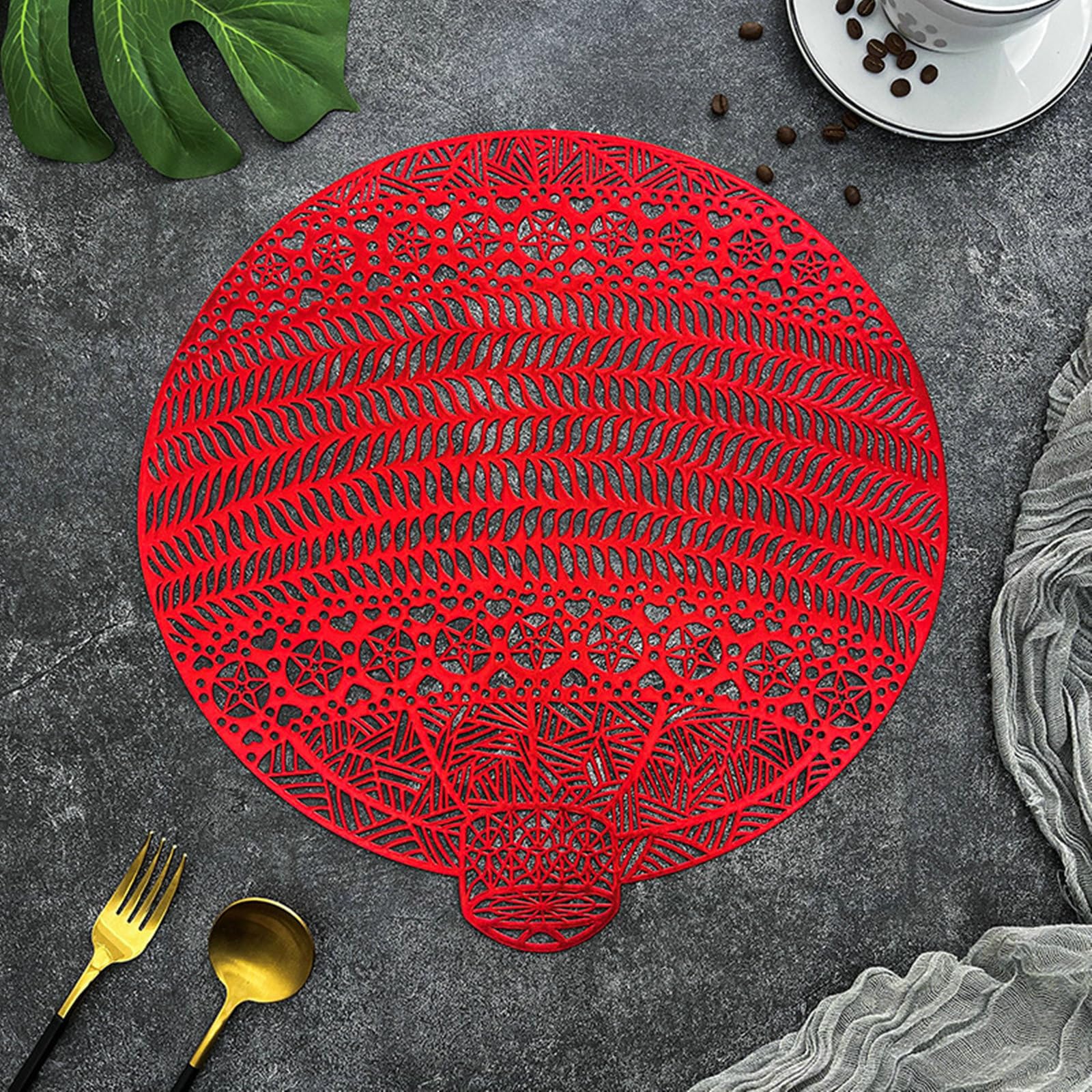 Gualiy Juego de 10 manteles individuales de PVC de 38 cm, diseño de bola de Navidad, antideslizantes, lavables, color rojo