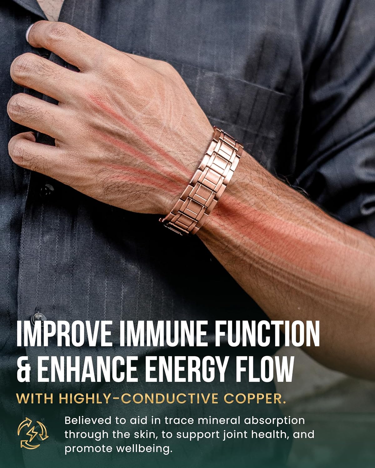 MagnetRX® 3X Strength Copper Bracelet – 99.9% Pure Copper Bracelets for Men with Magnets – Premium Fold–Over Clasp and Adjustable Length with Included Sizing Tool (Stealth) - Image 2