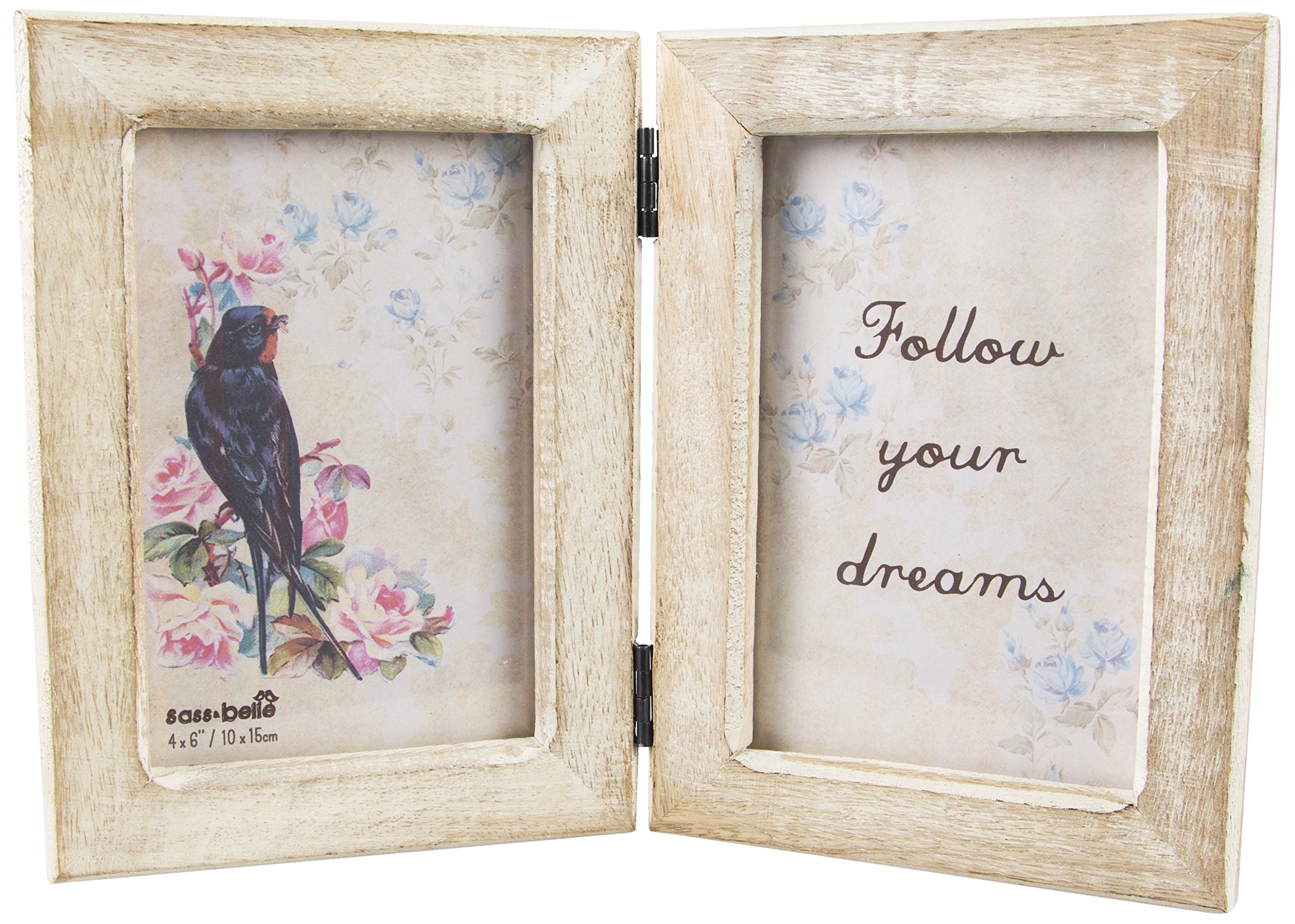 Sass & Belle Shabby Chic Double White Wood Photo Frame 6"" x 4""