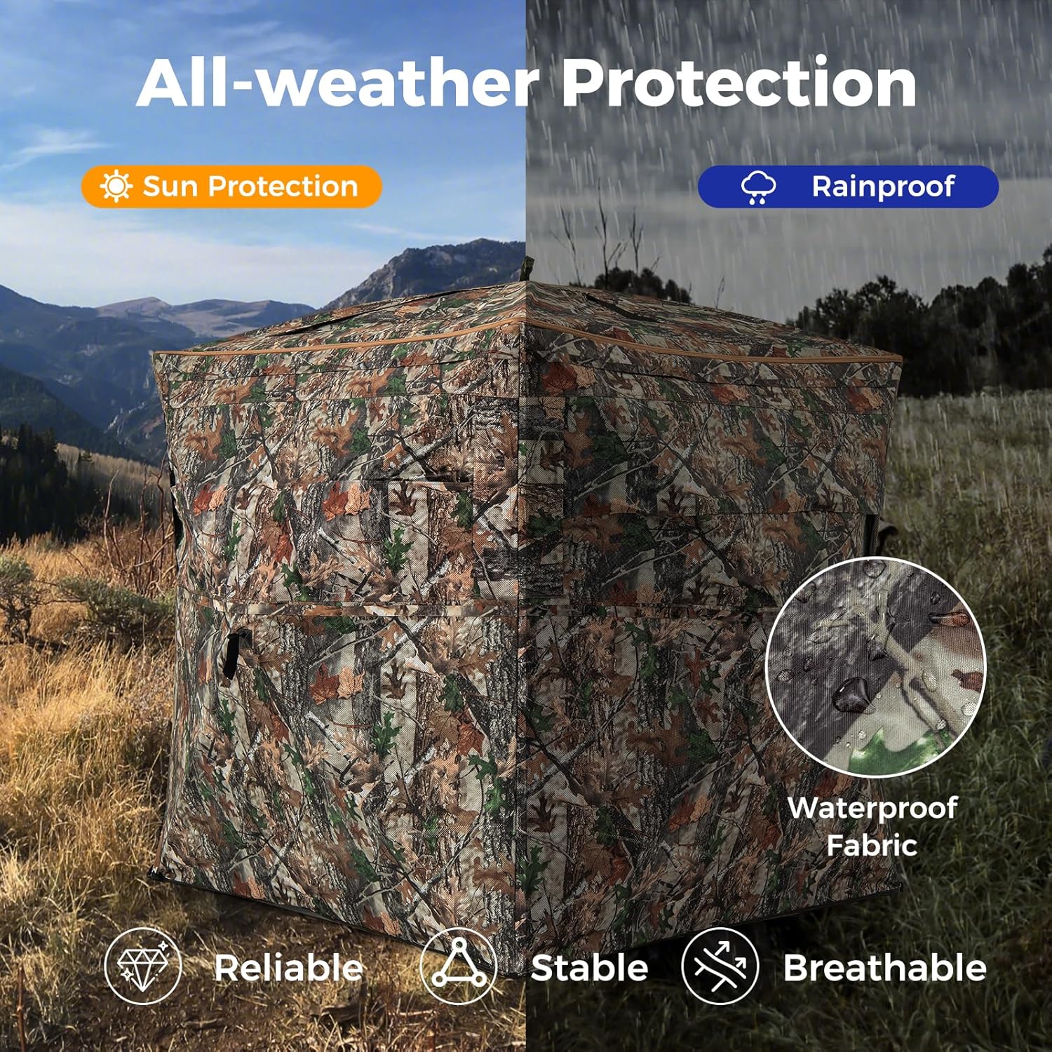 Goplus 3 in 1 Multifunctional Hunting Blind, 360° One-Way See-Through Hunting Tent w/Skylight, Roof Cover, Carrying Bag, 15 Ground Stakes & 8 Wind Ropes, 5-Sided Stakeout Camouflage Ground Blind