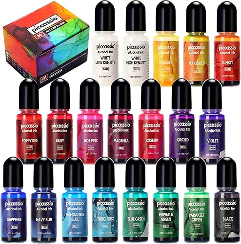 Juego de tinta de alcohol, 20 colores vibrantes sin ácidos, secado rápido, permanentes para resina epoxi, pintura artística fluida, vasos, cerámica,
