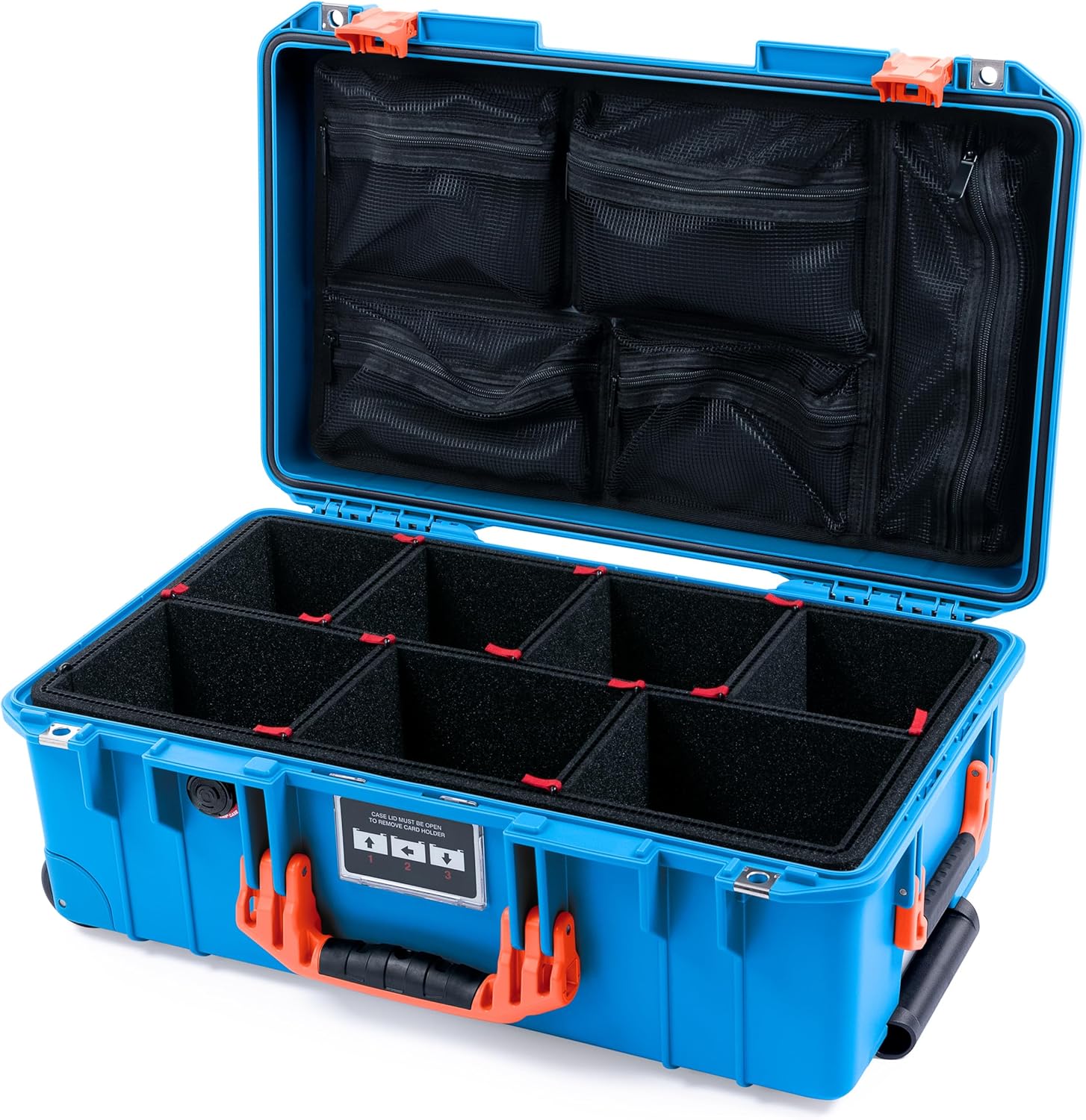 Pelican Air 1535 Carry-on Case by ColorCase - Electric Blue - Medium Size Waterproof Case with TrekPak Divider System & Mesh Lid Organizer - Black Handles & TSA Locking Latches