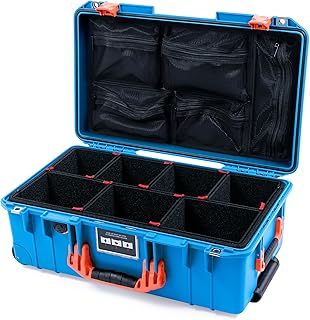 ColorCase Pelican Air 1535 Carry-on Case Electric Blue - Medium Size Waterproof Case with TrekPak Divider System & Mesh Lid Organizer - Orange Handles & Latches