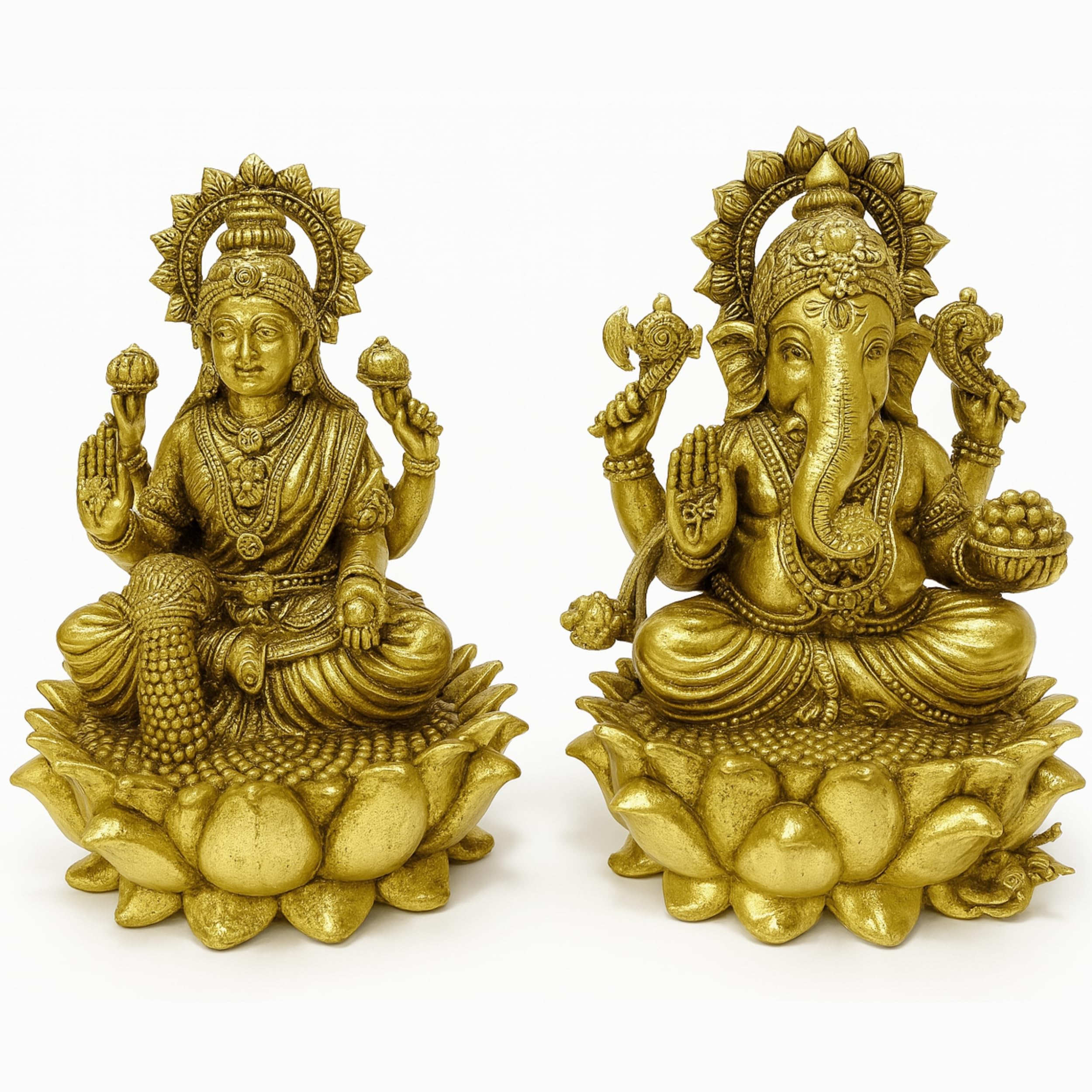 Statue Lakshmi Ganesha en laiton massif de 12 cm sculptée pour un autel de maison raffiné