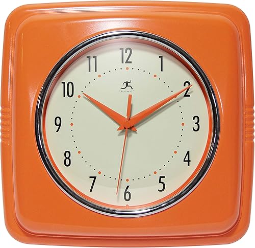 Miniatura 9 de Infinity Instruments Reloj de pared retro, cuadrado de 9 pulgadas, silencioso y sin tictac, diseño vintage moderno de mediados de siglo, reloj de