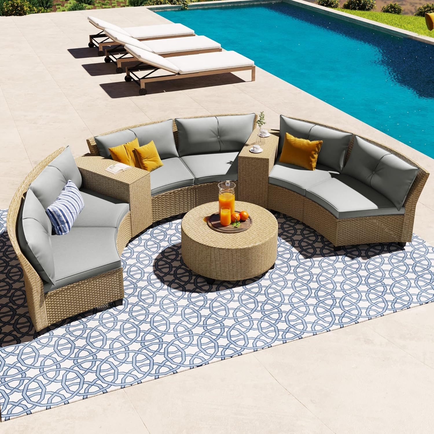 UFINEGO Outdoor Patio Furniture Set, 9Piece HalfMoon