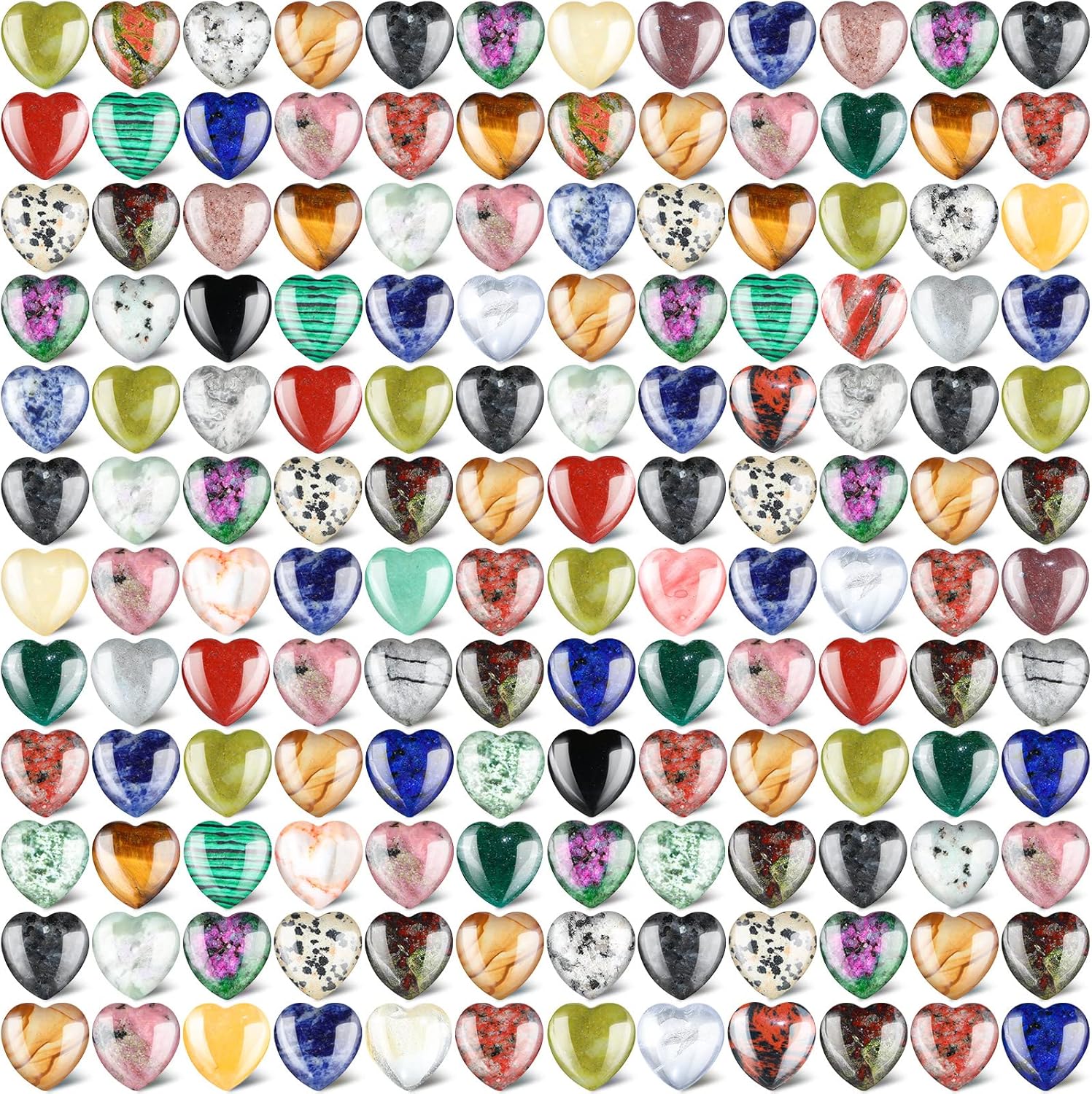 Nuenen 150 Pcs Heart Shaped Stone Bulk Worry Stones Mother's Day Gift Assorted Heart Gemstone 0.8'' Love Healing Crystal Chakra Pocket Witch Crystal Wedding Decor Witchcraft Reiki Balancing(Cute)