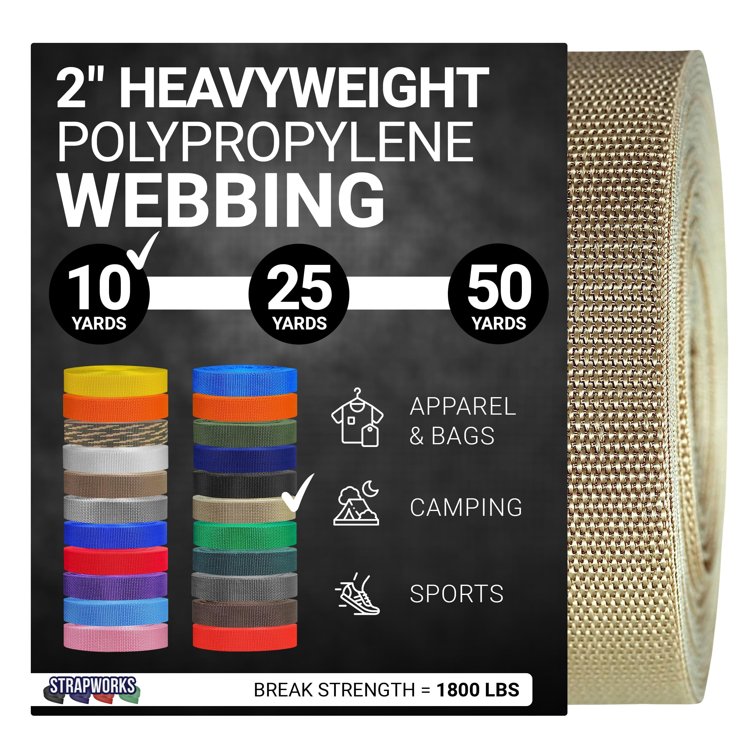Strapworks Heavyweight Polypropylene Webbing - Heavy Duty Poly Strapping for Outdoor DIY Gear Repair