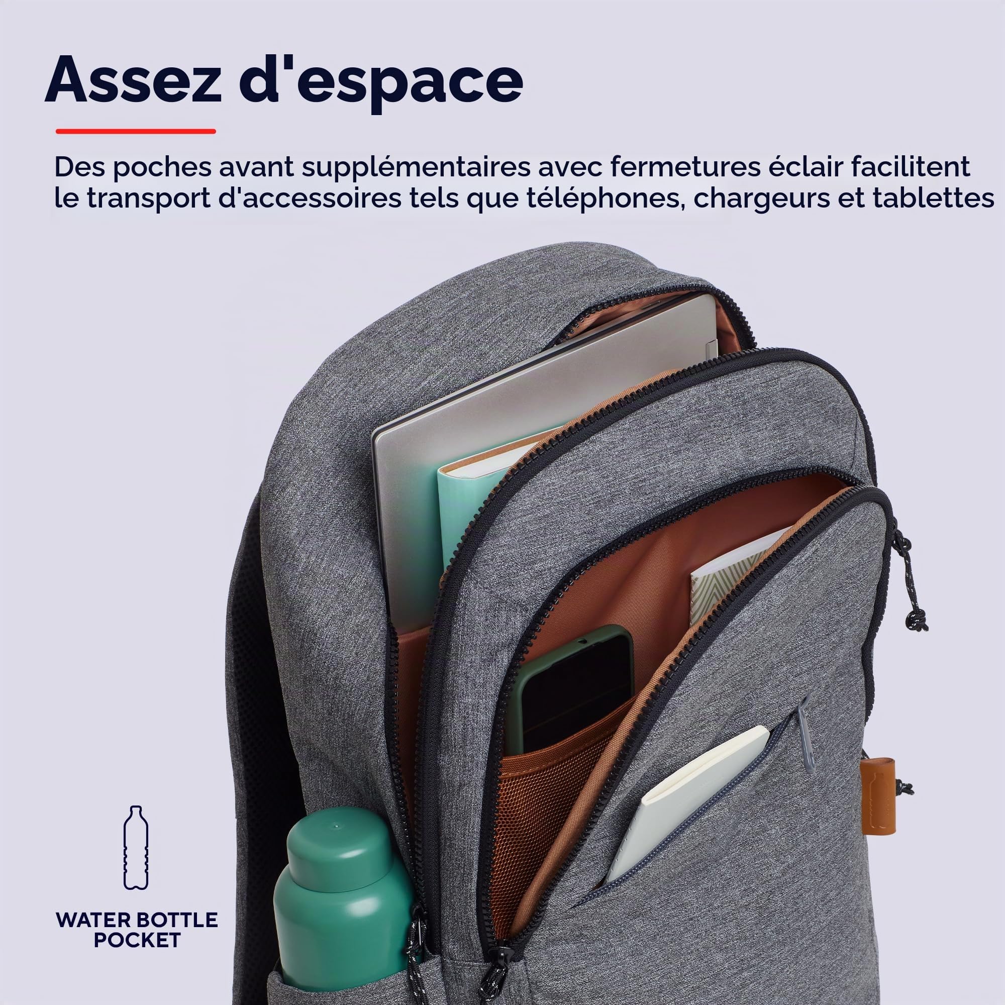 Trust Avana Sac à Dos pour Ordinateur Portable 16 Pouces, Sac a Dos Voyage 20 Litres à Partir de Plastique Recyclé, Backpack pour Femme Homme PC Loisir Collège Affaire Travail - Gris