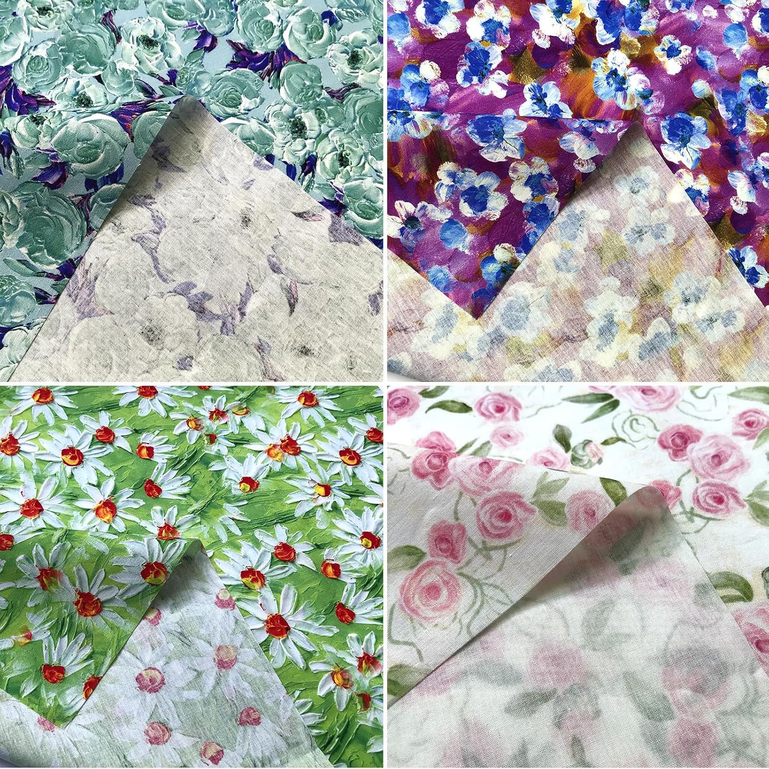 7 Pcs Oil Painting Flower Fat Quarters Fabric Bundles Quilting Fabric Bundle Patchwork for Sewing Quilting and Crafting (18x22 inch)